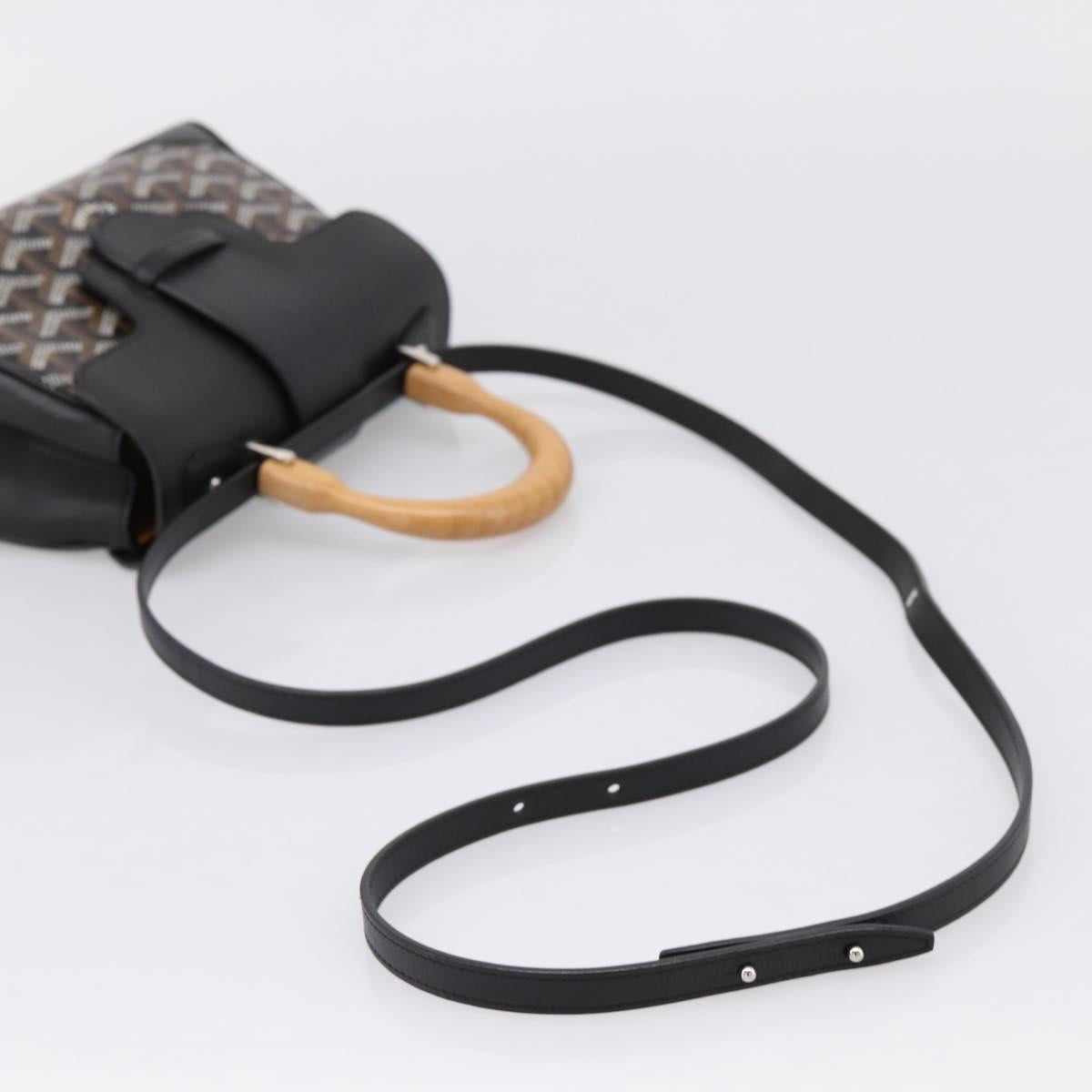GOYARD Herringbone Saigon Hand Bag PVC 2way Black Silver Auth 203151SM