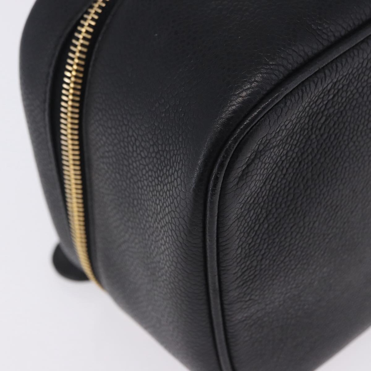 CHANEL Vanity Hand Bag Caviar Skin Black Gold CC Auth 203153V