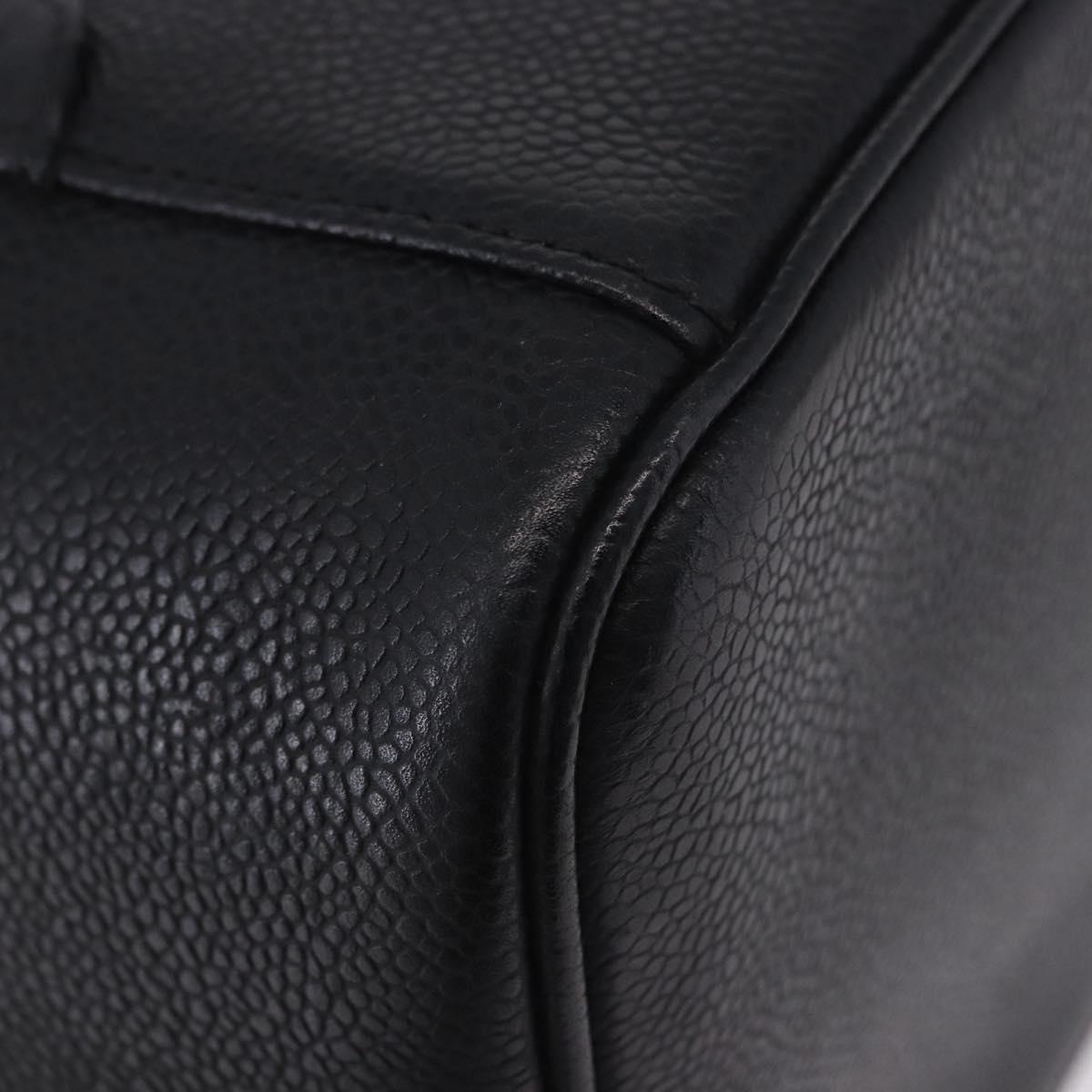 CHANEL Vanity Hand Bag Caviar Skin Black Gold CC Auth 203153V