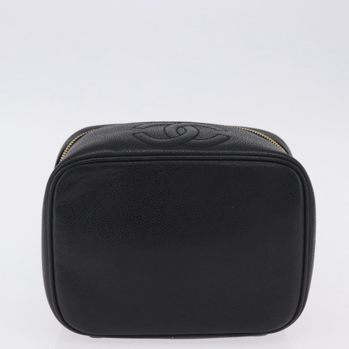 CHANEL Vanity Hand Bag Caviar Skin Black Gold CC Auth 203153V