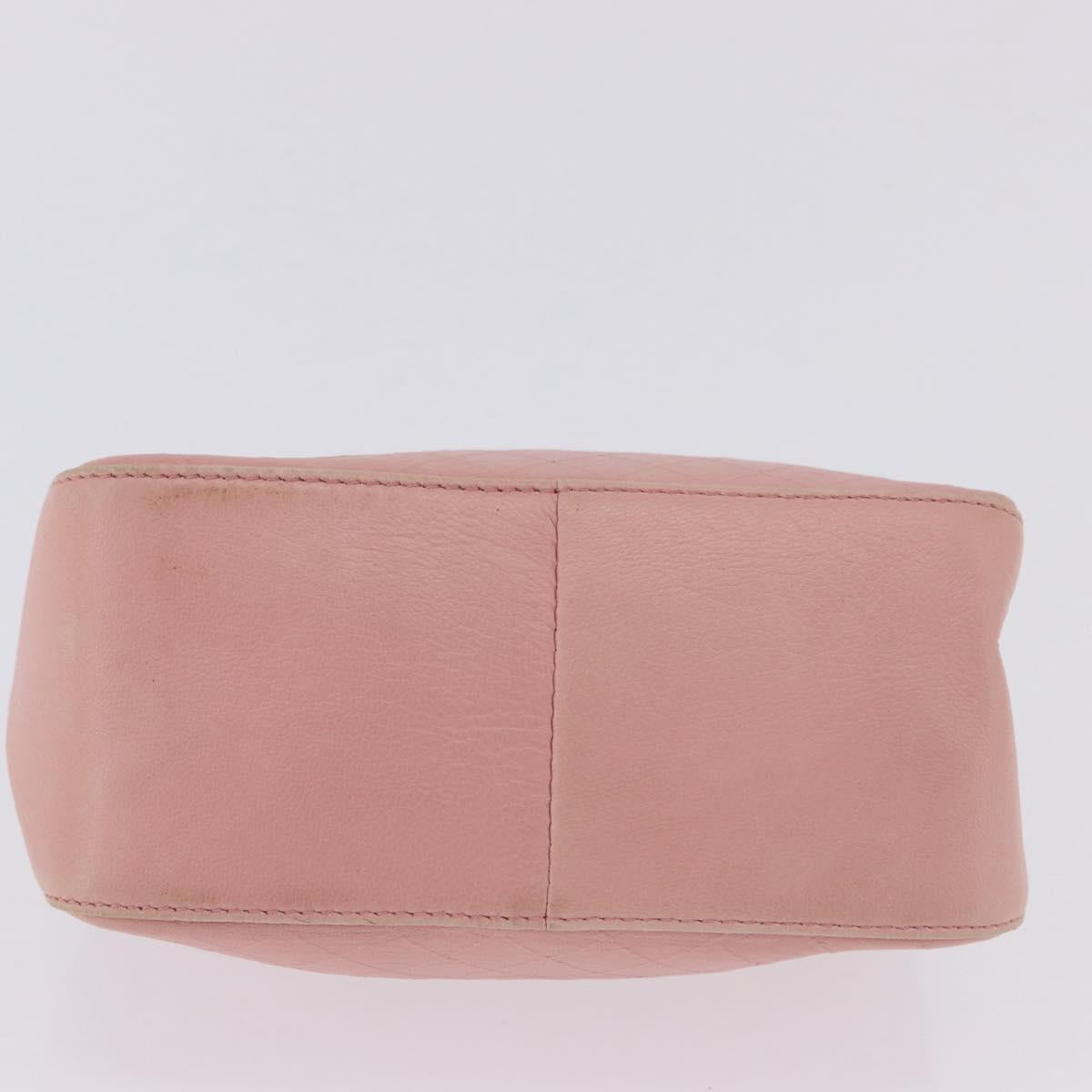 CHANEL Bicolore Camelia Pouch Leather Pink Gold CC Auth 203157