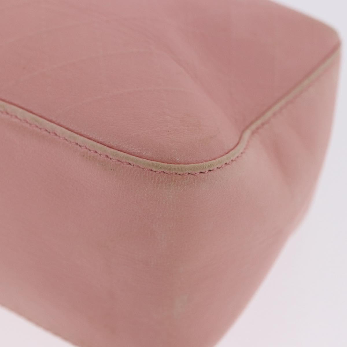 CHANEL Bicolore Camelia Pouch Leather Pink Gold CC Auth 203157