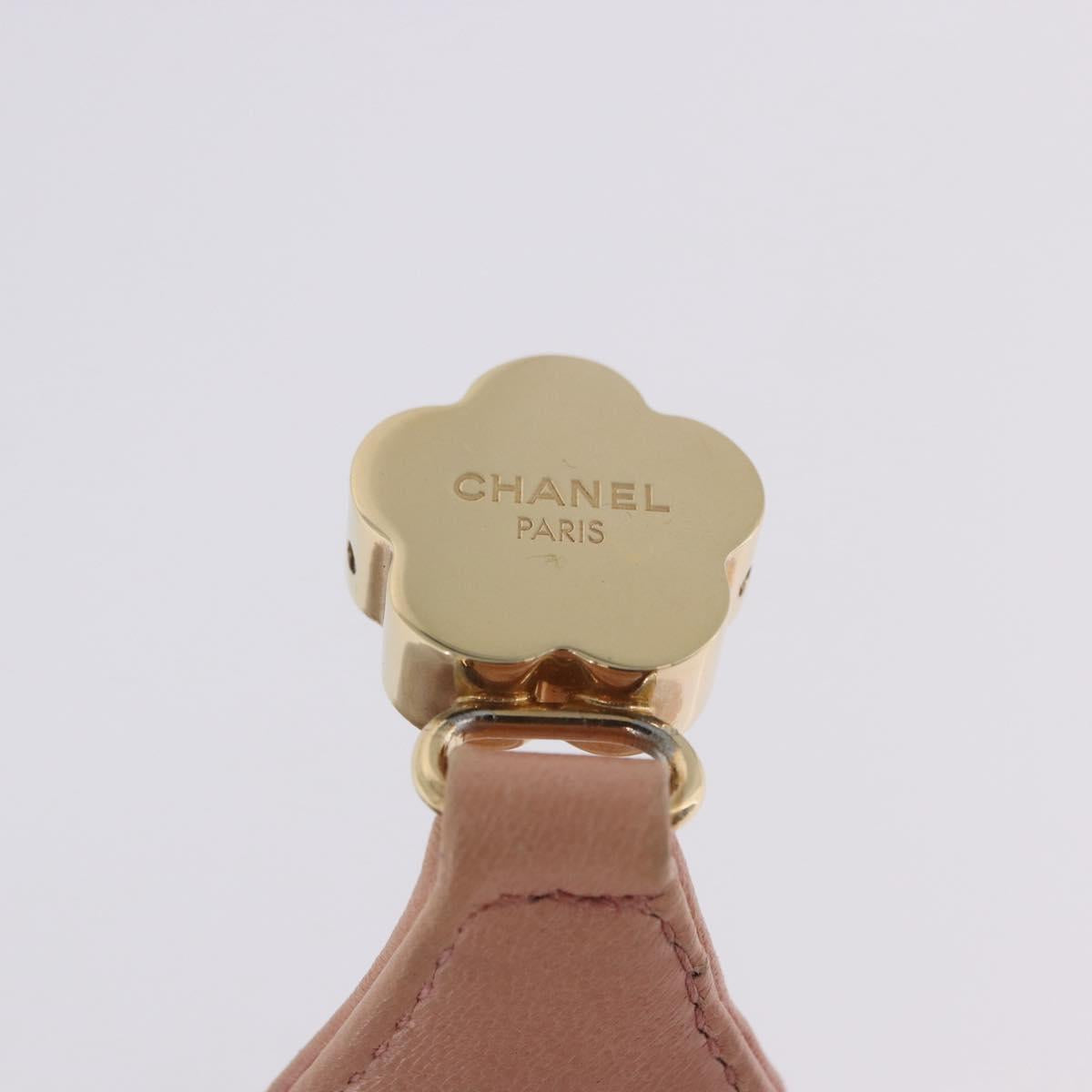 CHANEL Bicolore Camelia Pouch Leather Pink Gold CC Auth 203157