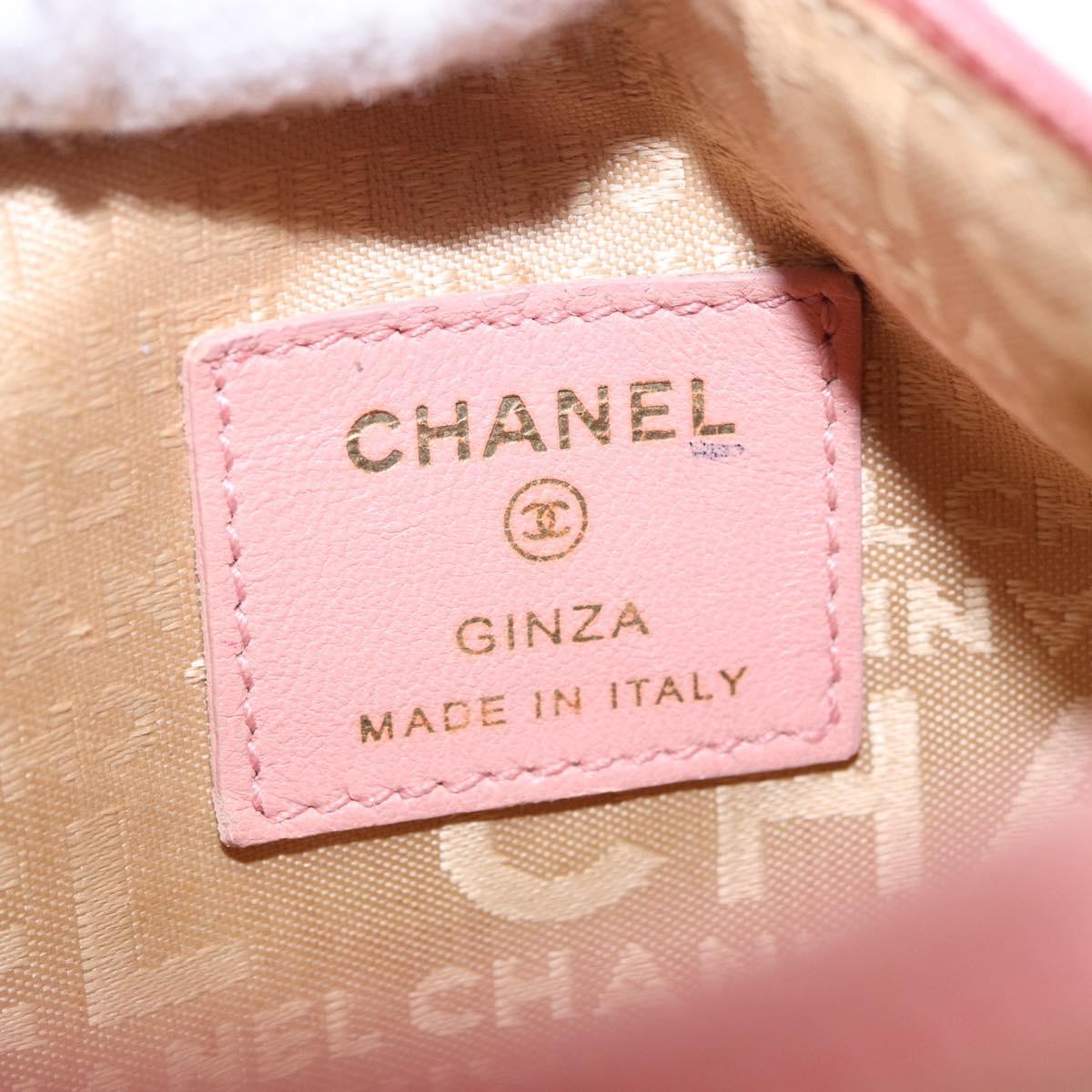 CHANEL Bicolore Camelia Pouch Leather Pink Gold CC Auth 203157