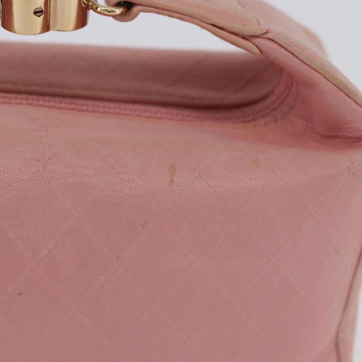 CHANEL Bicolore Camelia Pouch Leather Pink Gold CC Auth 203157