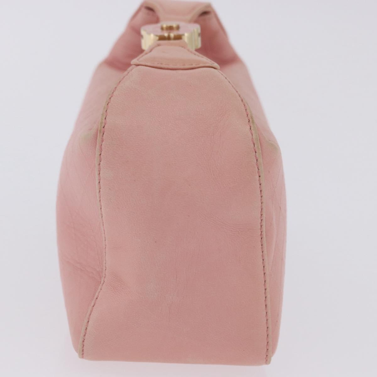 CHANEL Bicolore Camelia Pouch Leather Pink Gold CC Auth 203157