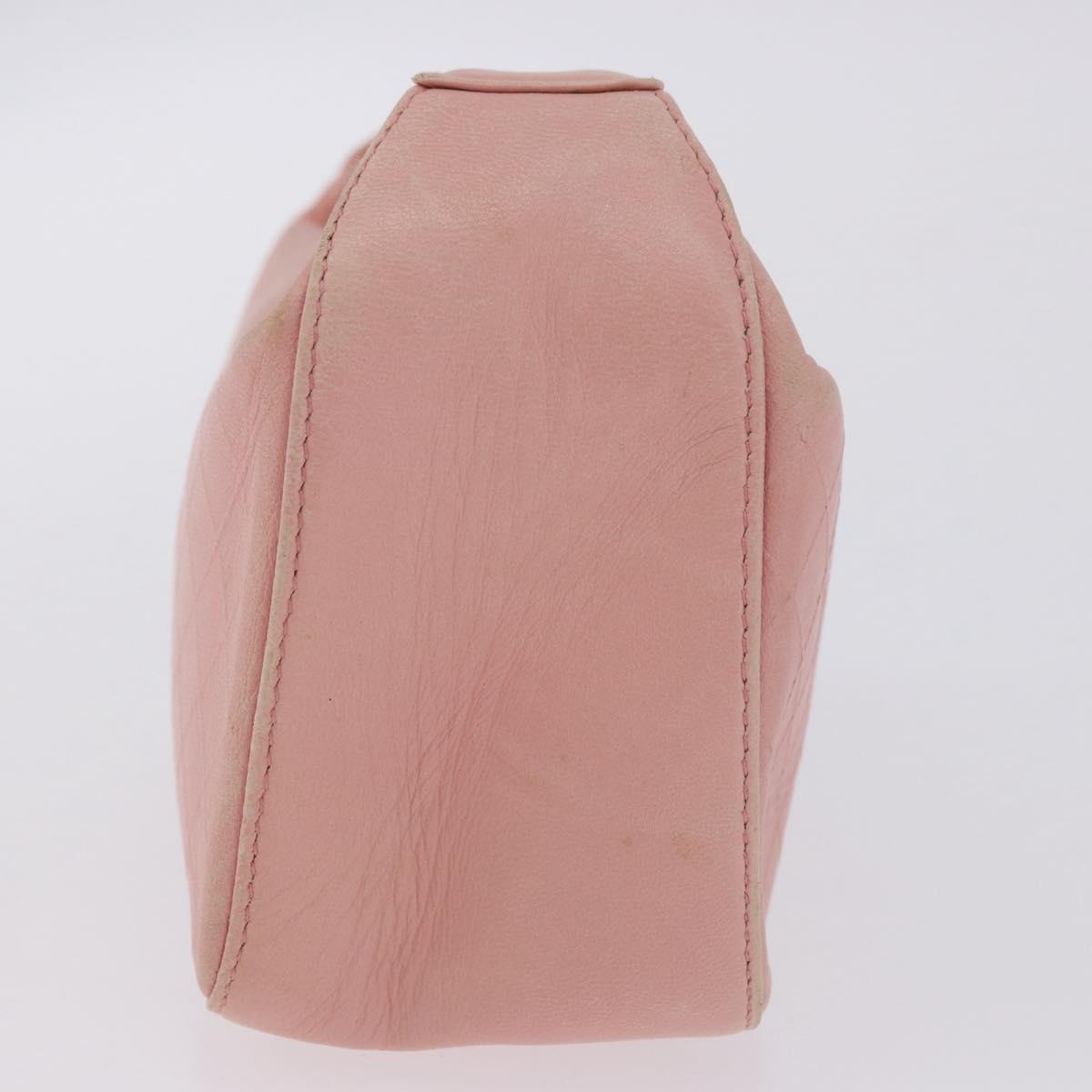 CHANEL Bicolore Camelia Pouch Leather Pink Gold CC Auth 203157