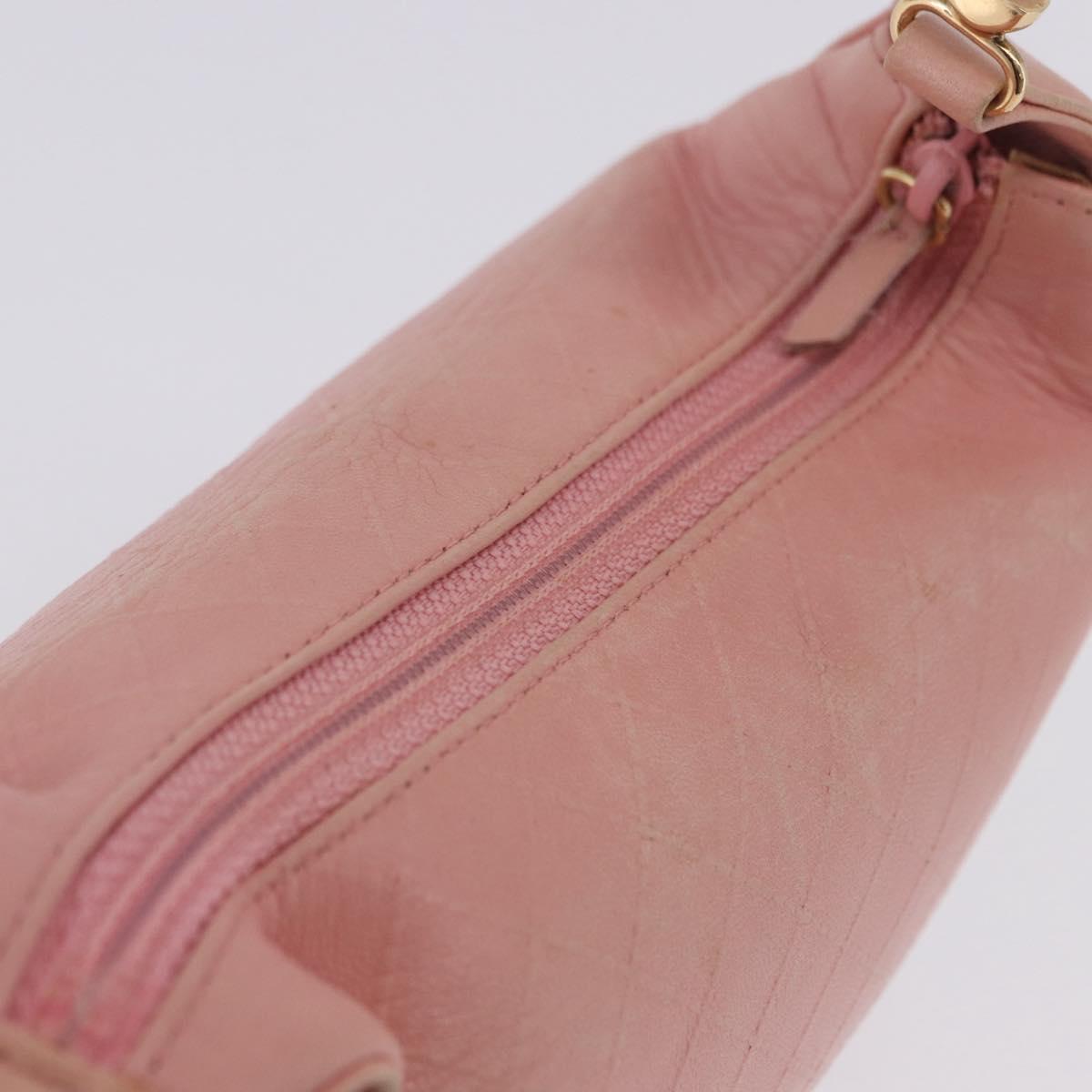 CHANEL Bicolore Camelia Pouch Leather Pink Gold CC Auth 203157