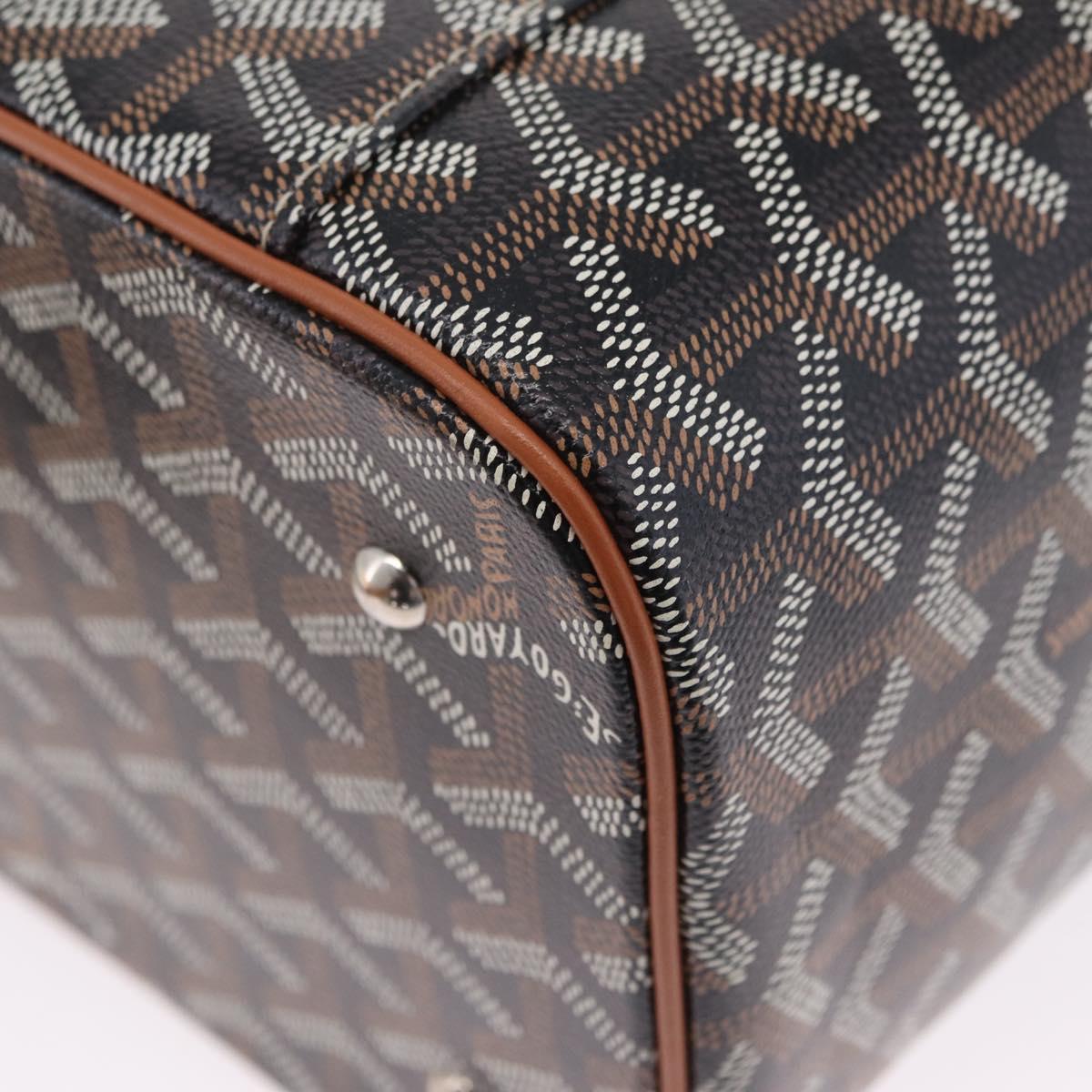 GOYARD Herringbone Vanity Muse Hand Bag PVC 2way Black Silver Auth 203159SM