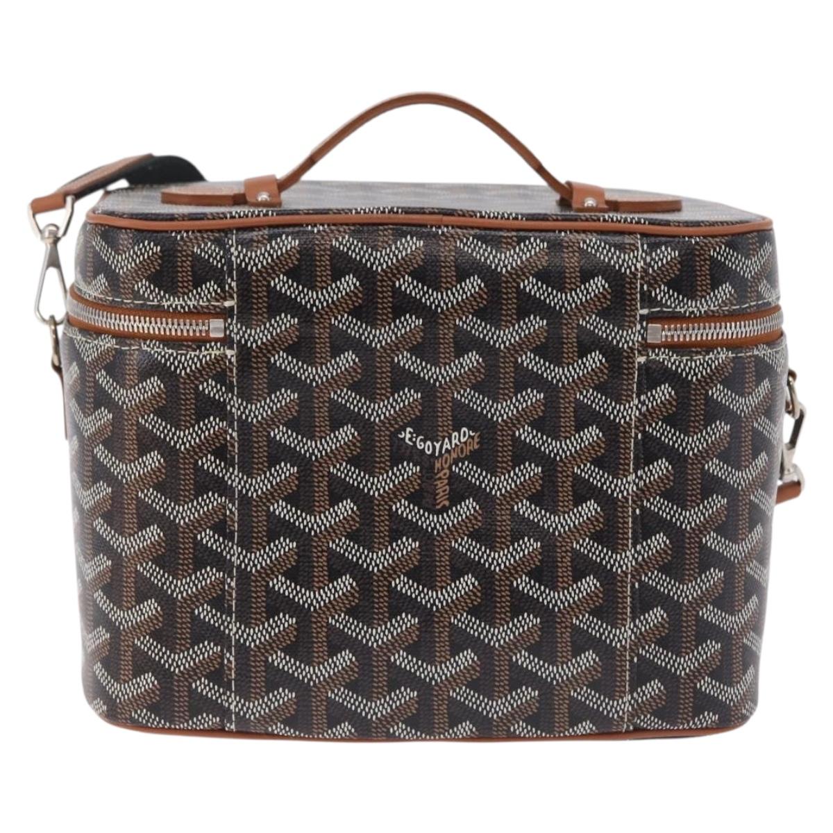 GOYARD Herringbone Vanity Muse Hand Bag PVC 2way Black Silver Auth 203159SM