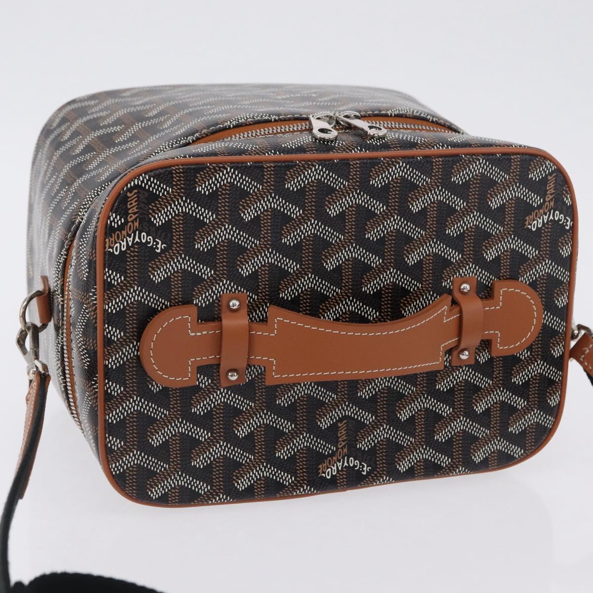 GOYARD Herringbone Vanity Muse Hand Bag PVC 2way Black Silver Auth 203159SM