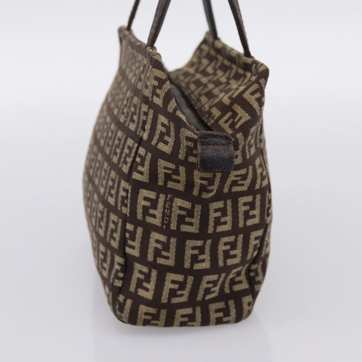 FENDI Zucchino Canvas Hand Bag Brown Auth 203176