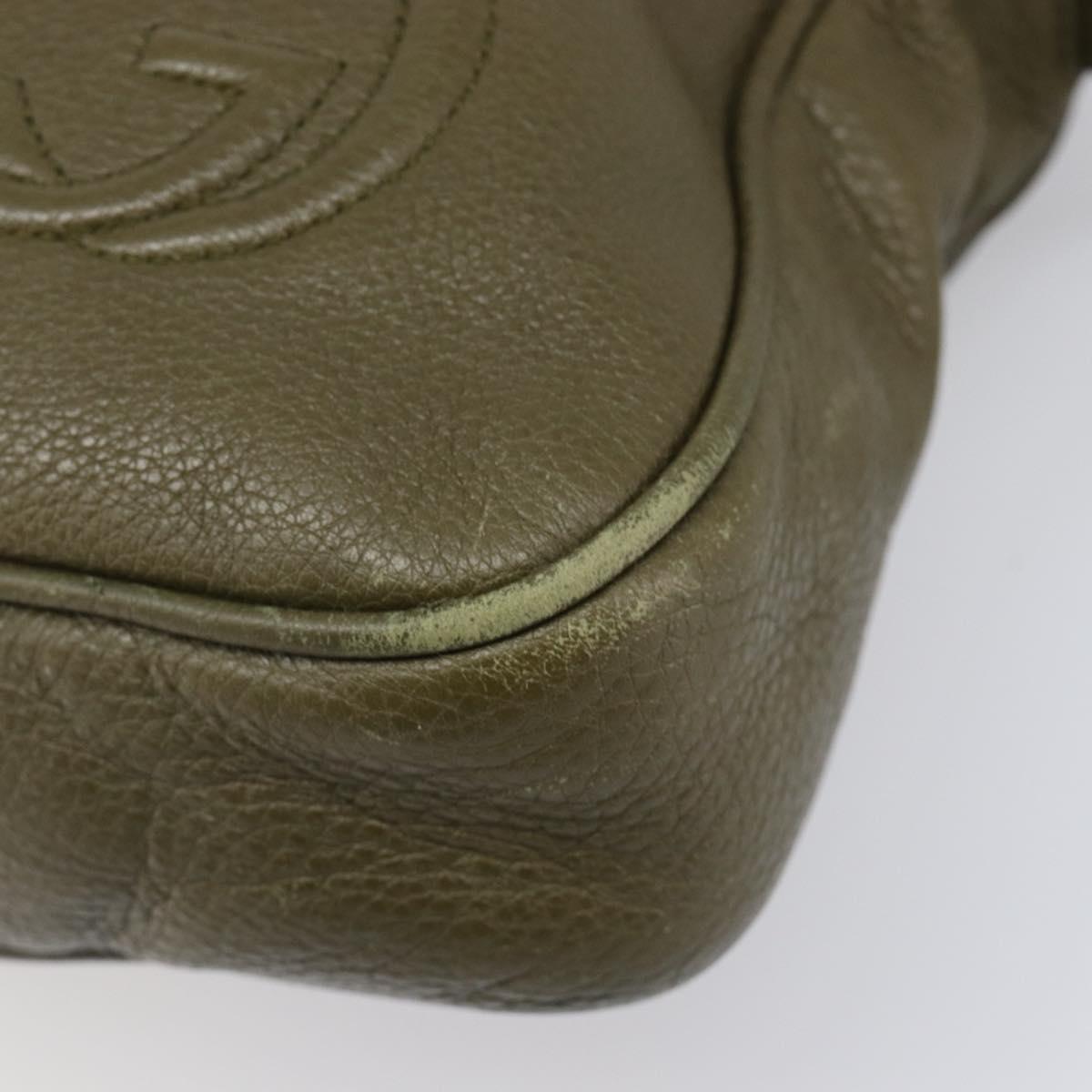 GUCCI Business Bag Leather 2way Khaki Silver 322957 Auth 203179A