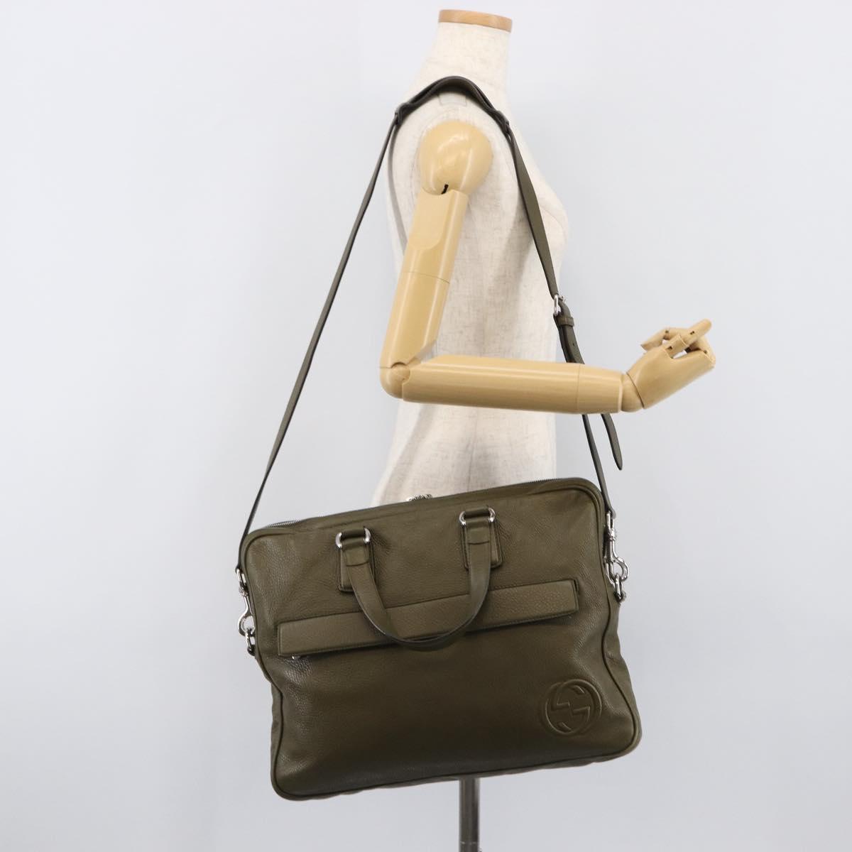 GUCCI Business Bag Leather 2way Khaki Silver 322957 Auth 203179A