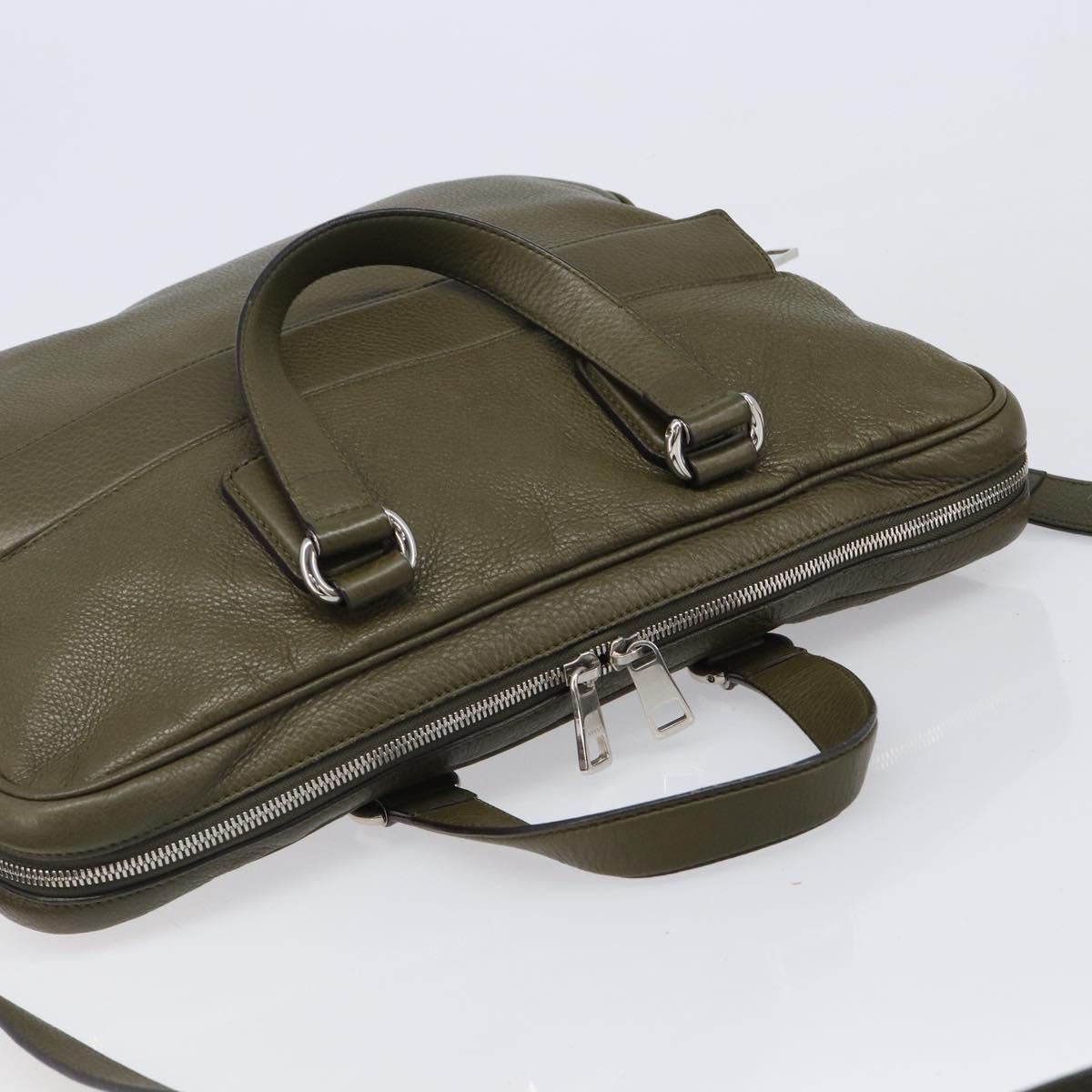 GUCCI Business Bag Leather 2way Khaki Silver 322957 Auth 203179A