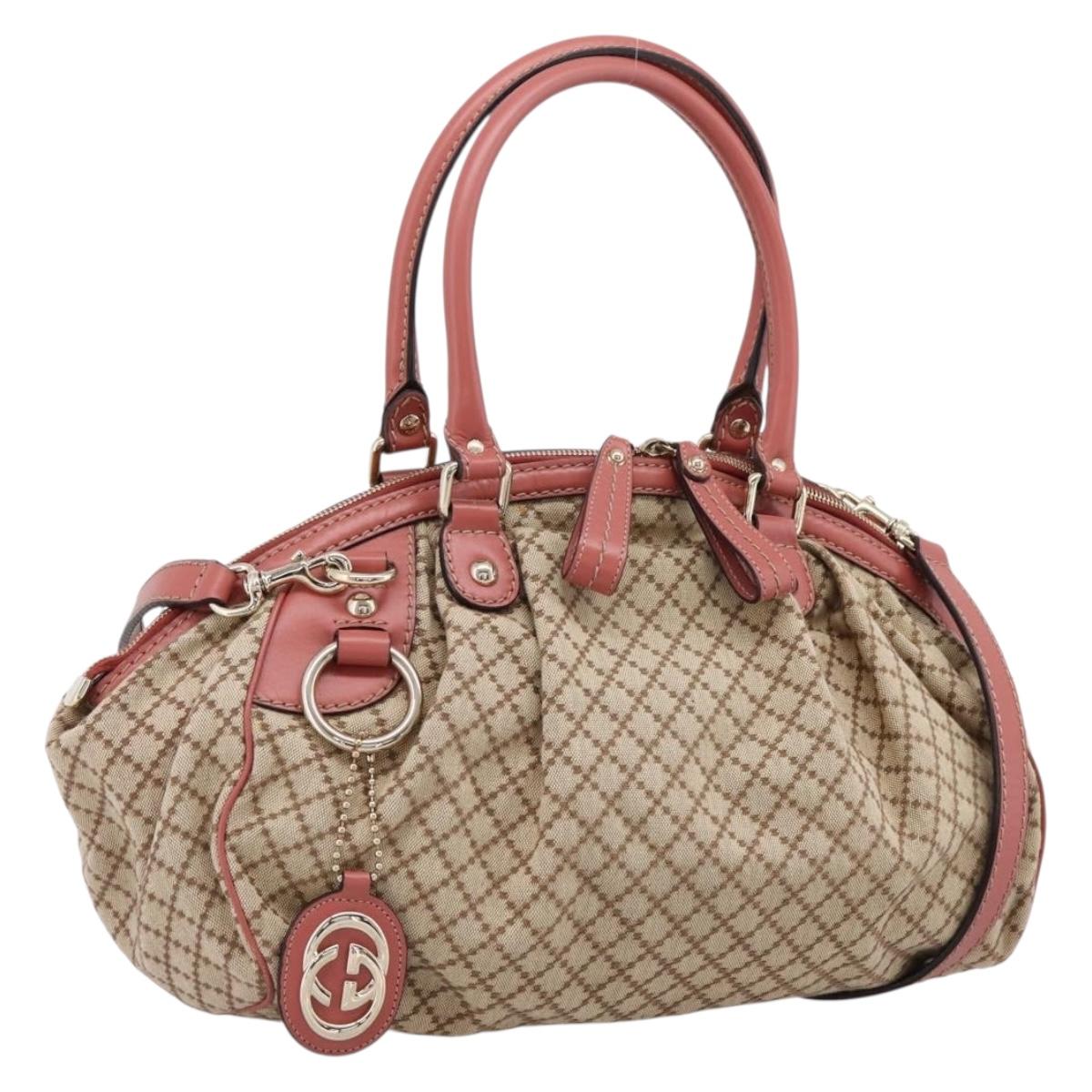 GUCCI Diamante Hand Bag Canvas 2way Beige Gold 223974 Auth 203180