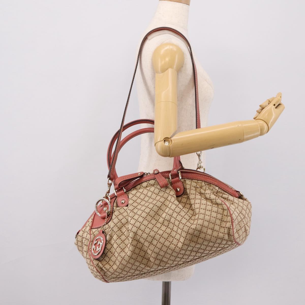 GUCCI Diamante Hand Bag Canvas 2way Beige Gold 223974 Auth 203180