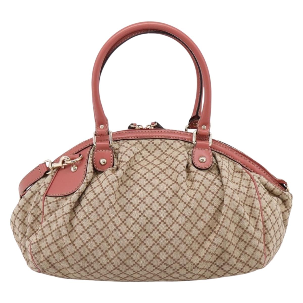 GUCCI Diamante Hand Bag Canvas 2way Beige Gold 223974 Auth 203180