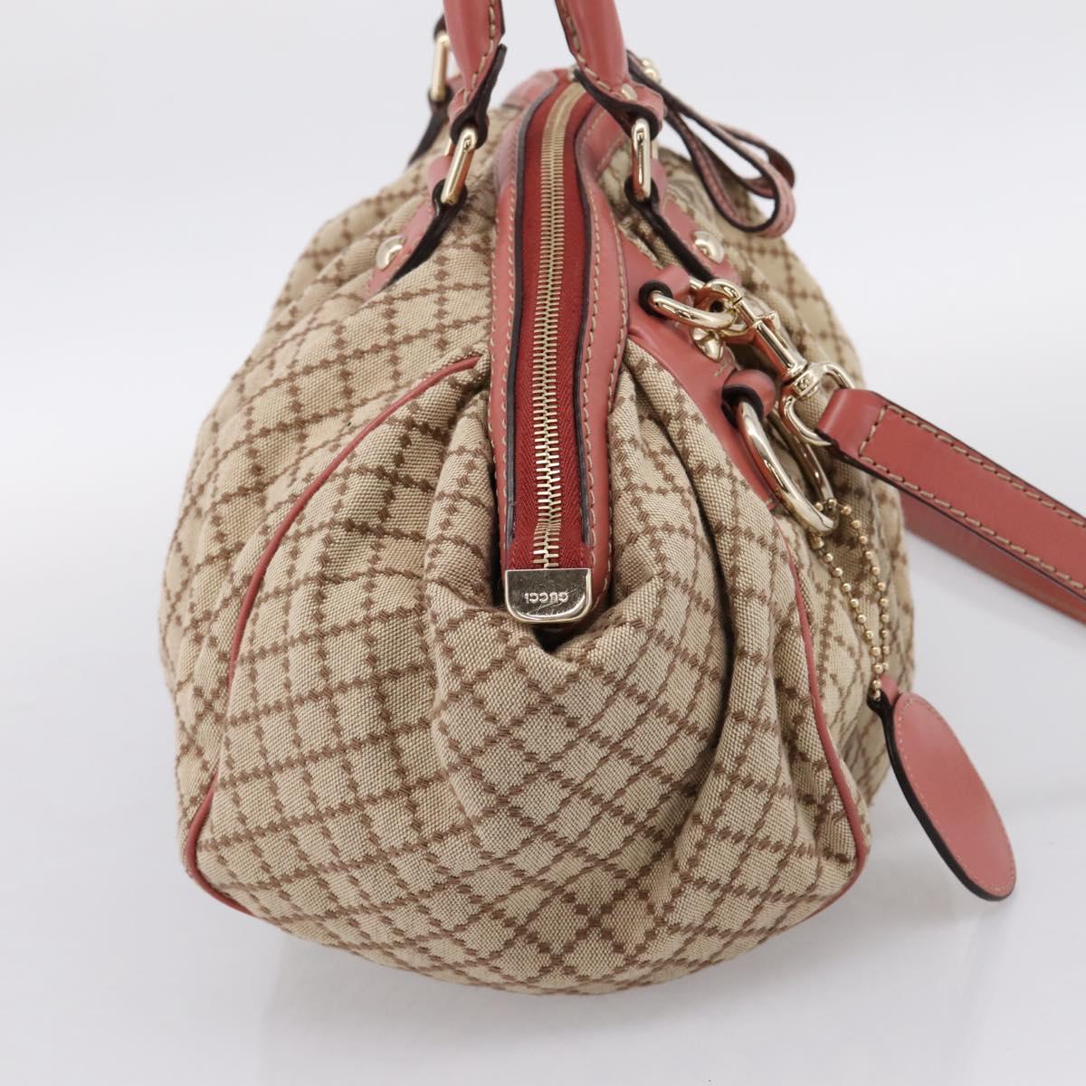 GUCCI Diamante Hand Bag Canvas 2way Beige Gold 223974 Auth 203180