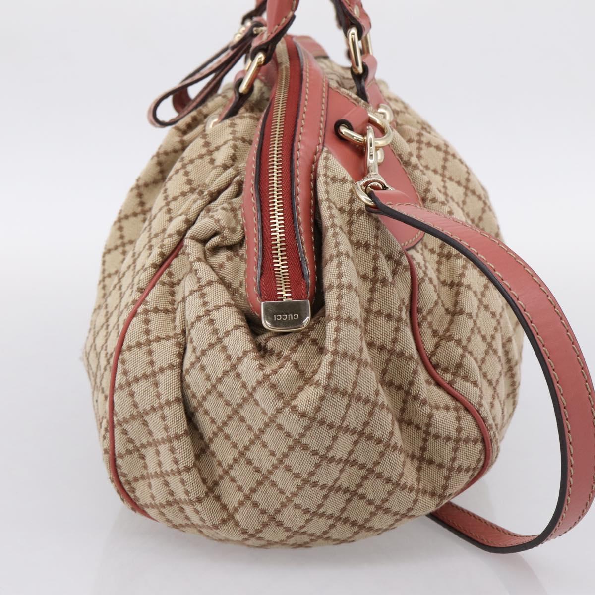 GUCCI Diamante Hand Bag Canvas 2way Beige Gold 223974 Auth 203180
