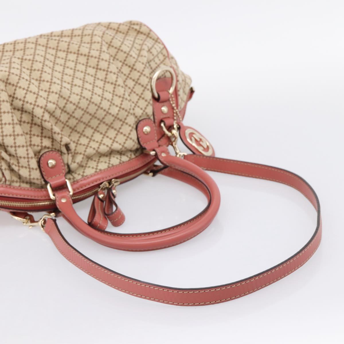 GUCCI Diamante Hand Bag Canvas 2way Beige Gold 223974 Auth 203180