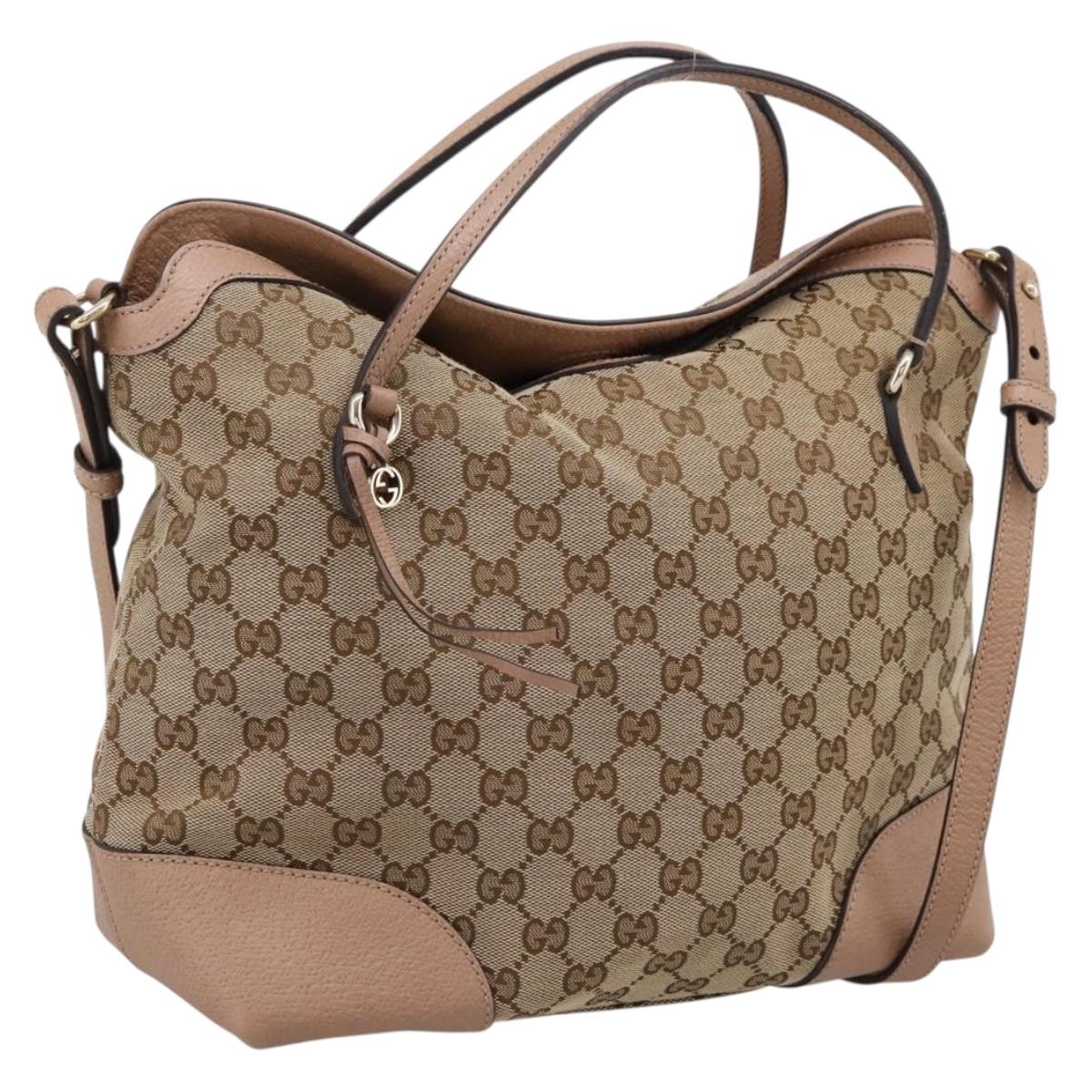 GUCCI GG Canvas Hand Bag 2way Beige Gold 353120 Auth 203182A
