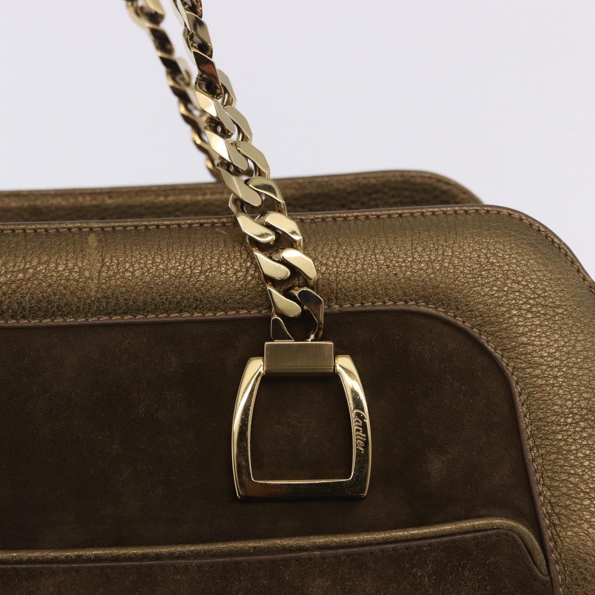 CARTIER Shoulder Bag Suede Green Gold Auth 203184V