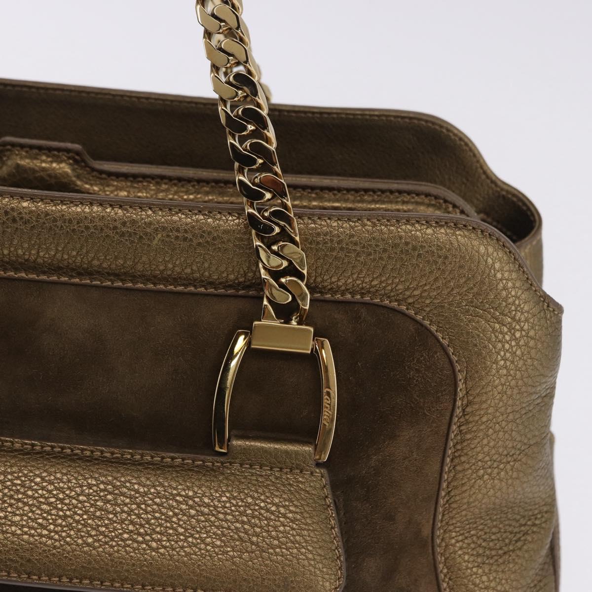 CARTIER Shoulder Bag Suede Green Gold Auth 203184V