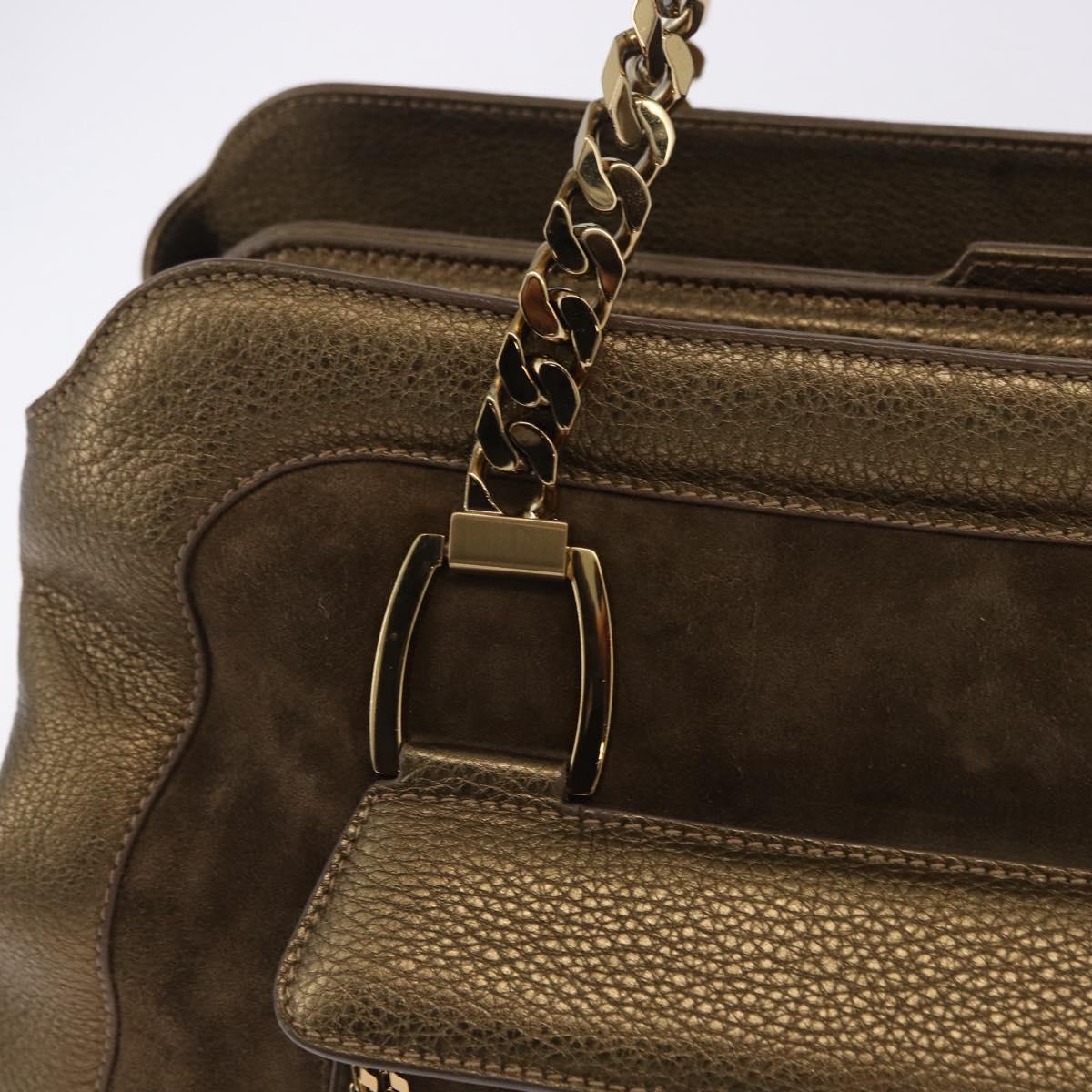 CARTIER Shoulder Bag Suede Green Gold Auth 203184V