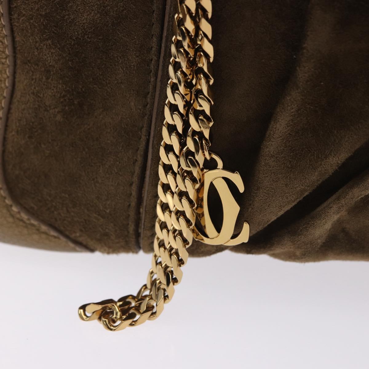 CARTIER Shoulder Bag Suede Green Gold Auth 203184V