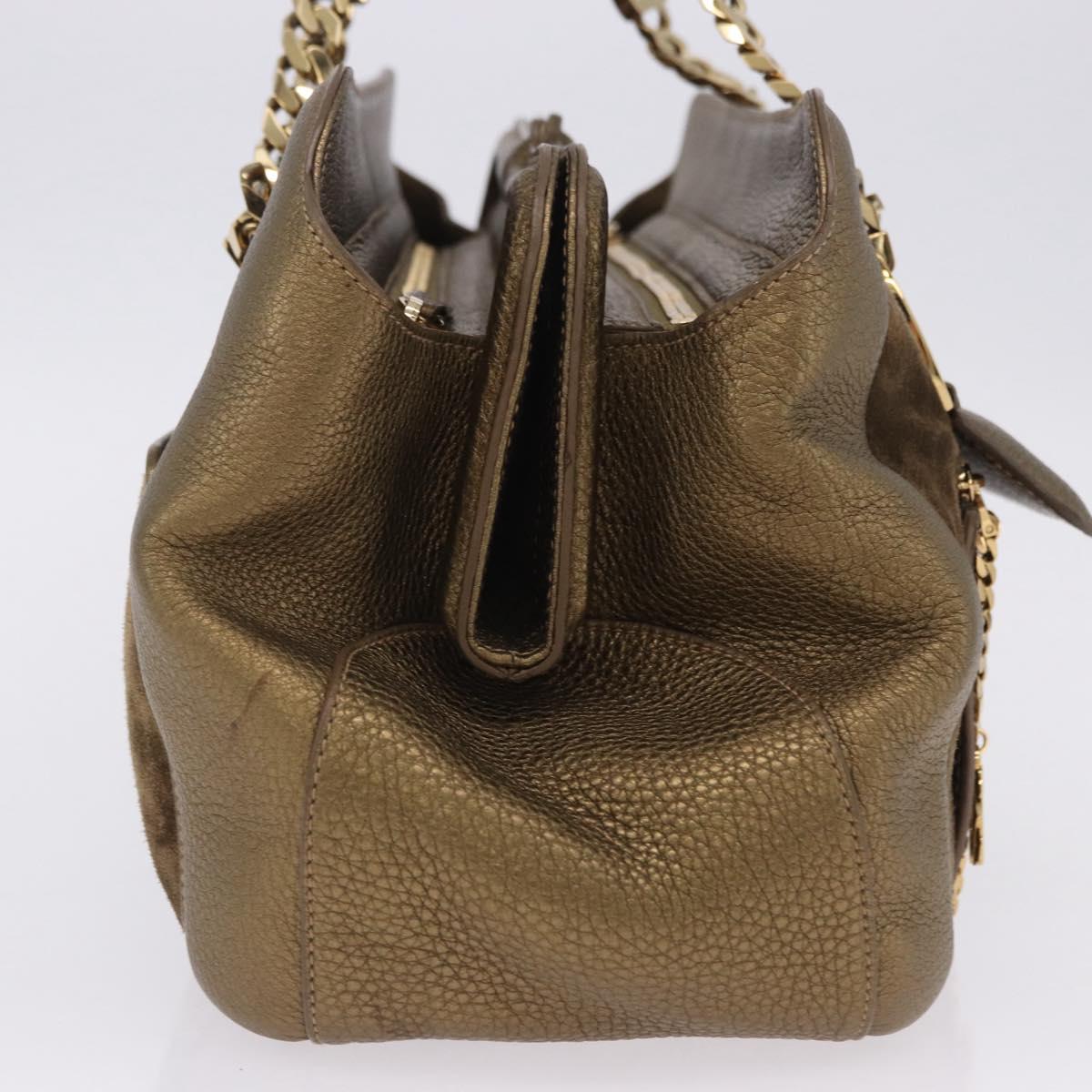 CARTIER Shoulder Bag Suede Green Gold Auth 203184V