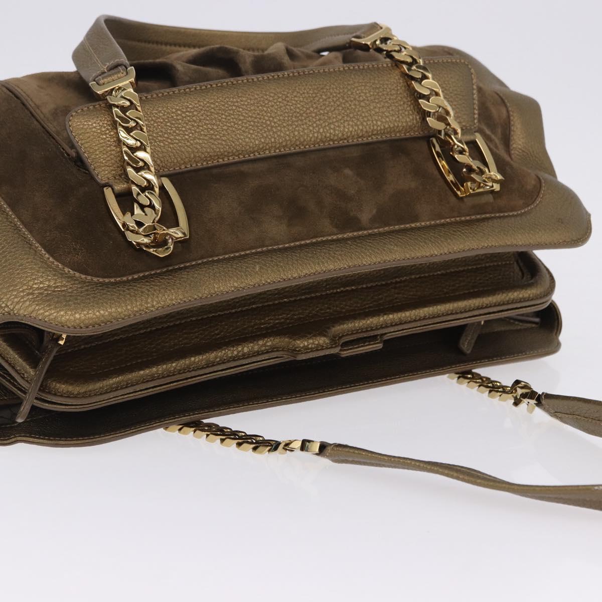 CARTIER Shoulder Bag Suede Green Gold Auth 203184V