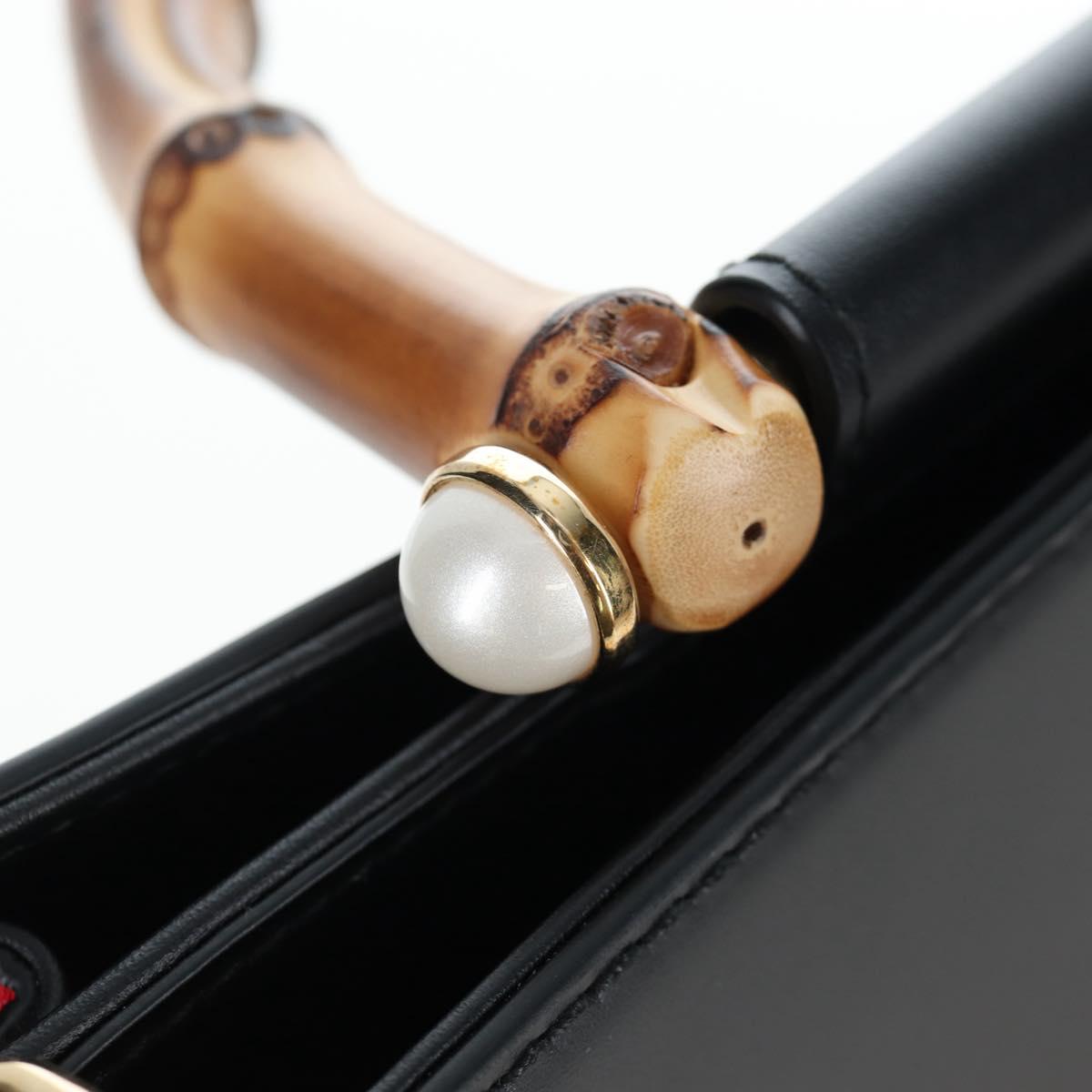 GUCCI Bamboo Sherry Line Hand Bag Leather 2way Black Gold 453764 Auth 203194V