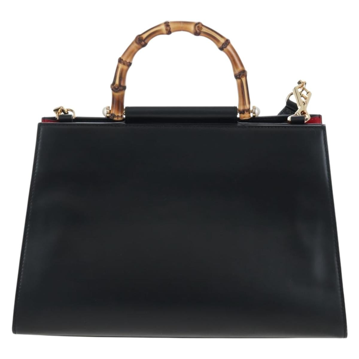 GUCCI Bamboo Sherry Line Hand Bag Leather 2way Black Gold 453764 Auth 203194V