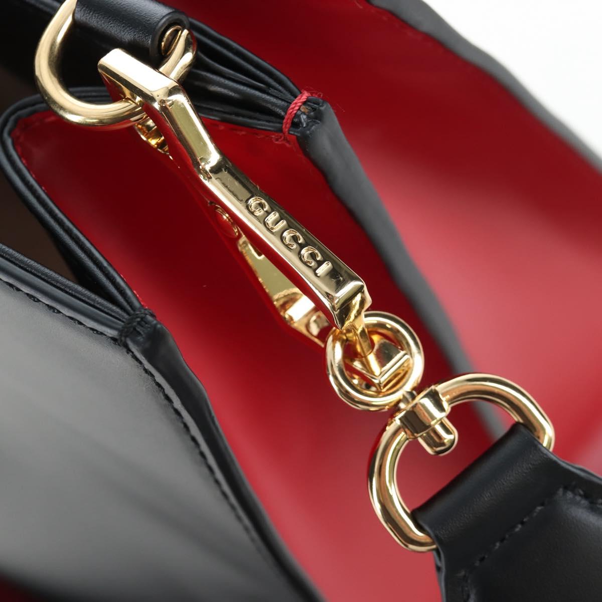 GUCCI Bamboo Sherry Line Hand Bag Leather 2way Black Gold 453764 Auth 203194V