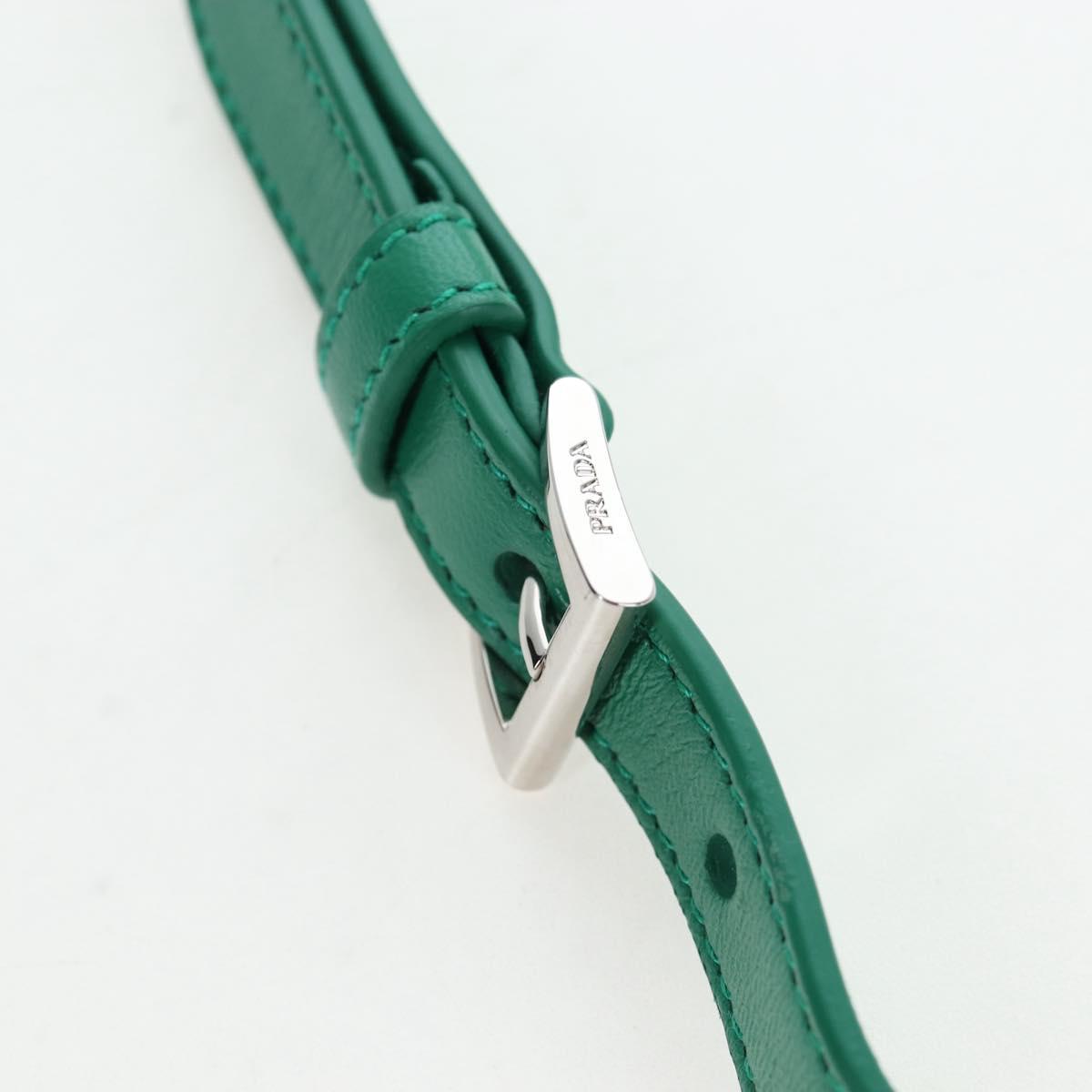 PRADA Moon Paddock Hand Bag Leather 2way Green Silver Auth 203196SAM