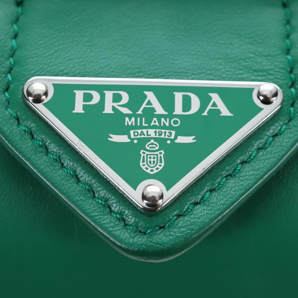 PRADA Moon Paddock Hand Bag Leather 2way Green Silver Auth 203196SAM