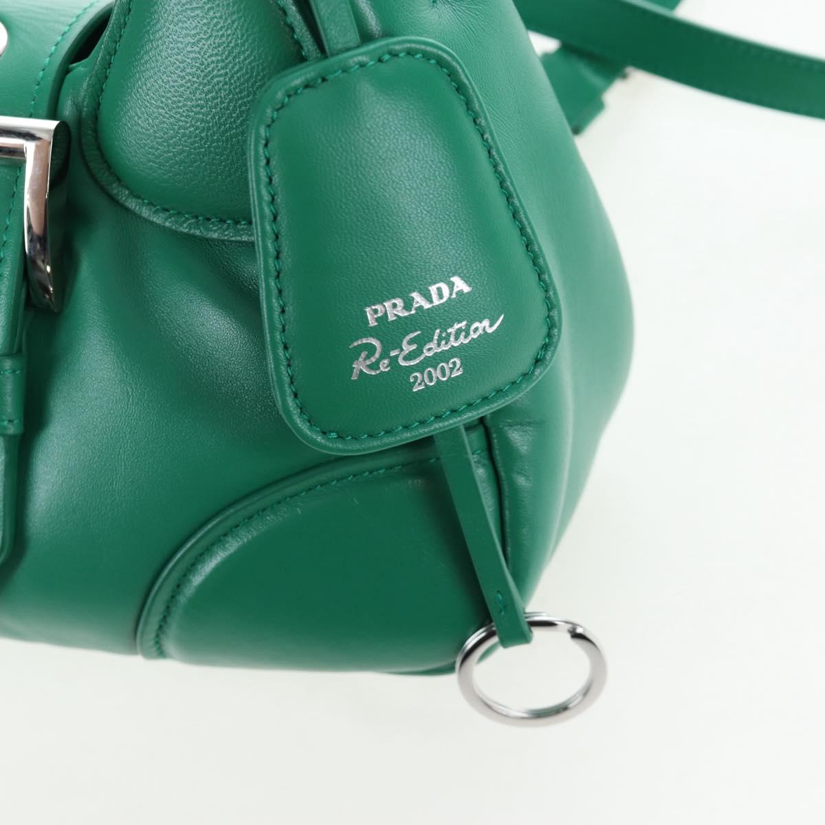 PRADA Moon Paddock Hand Bag Leather 2way Green Silver Auth 203196SAM