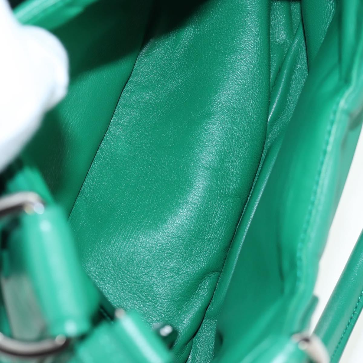 PRADA Moon Paddock Hand Bag Leather 2way Green Silver Auth 203196SAM
