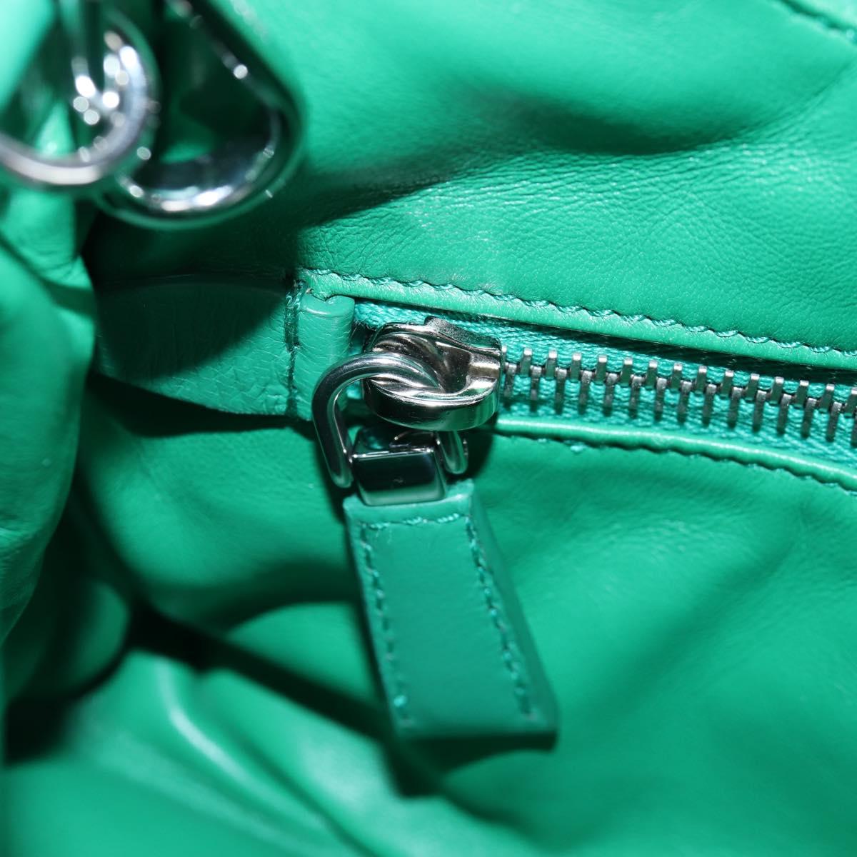 PRADA Moon Paddock Hand Bag Leather 2way Green Silver Auth 203196SAM