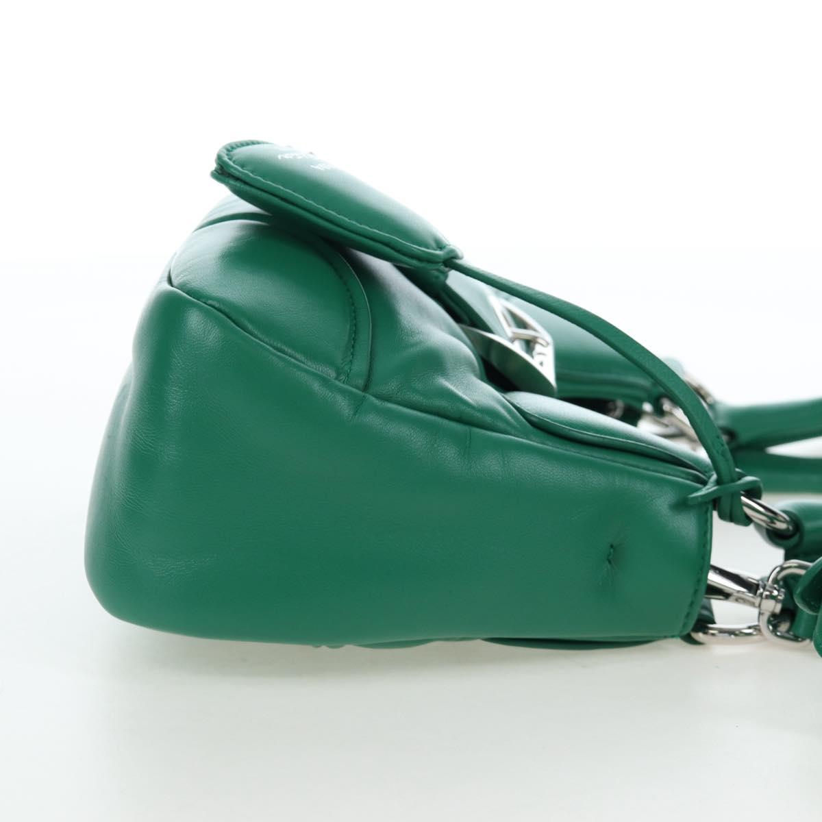 PRADA Moon Paddock Hand Bag Leather 2way Green Silver Auth 203196SAM