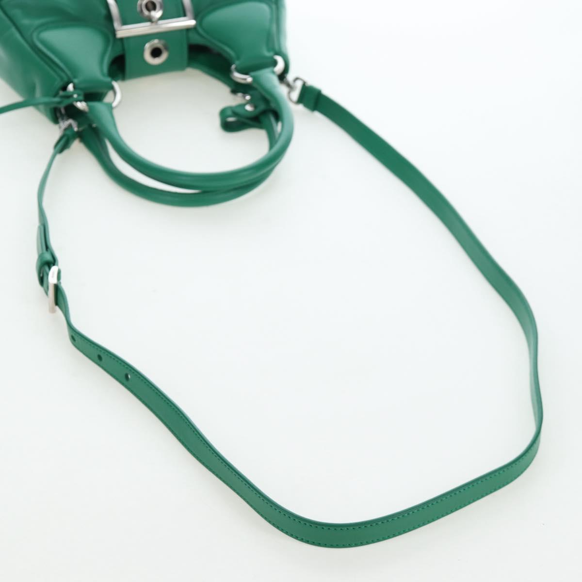 PRADA Moon Paddock Hand Bag Leather 2way Green Silver Auth 203196SAM