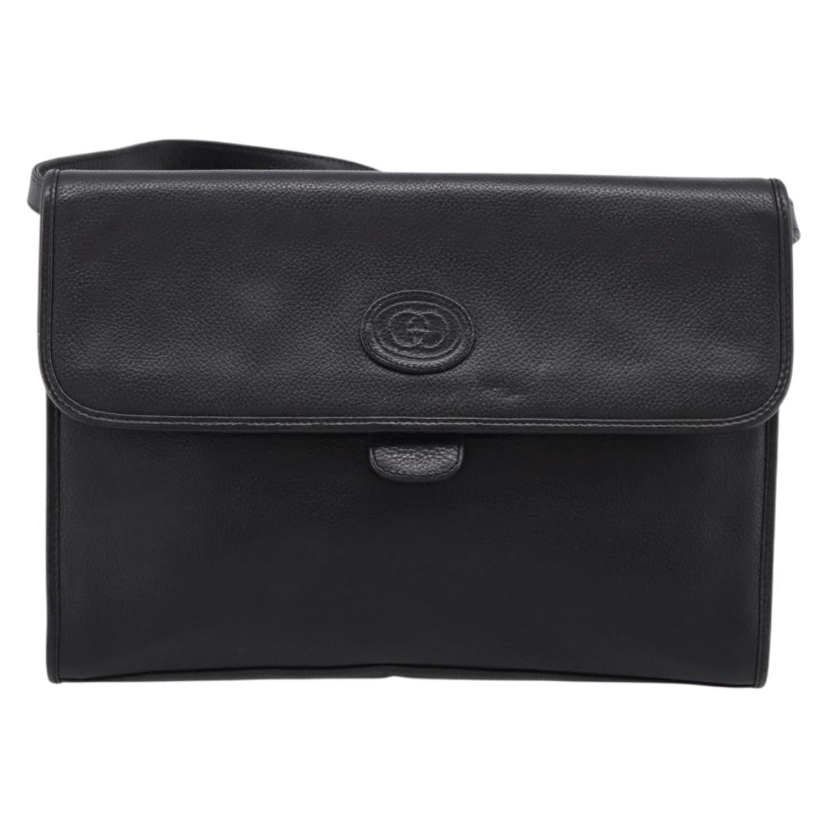 GUCCI Shoulder Bag Leather Black Gold 004 86 0222 Auth 203197A
