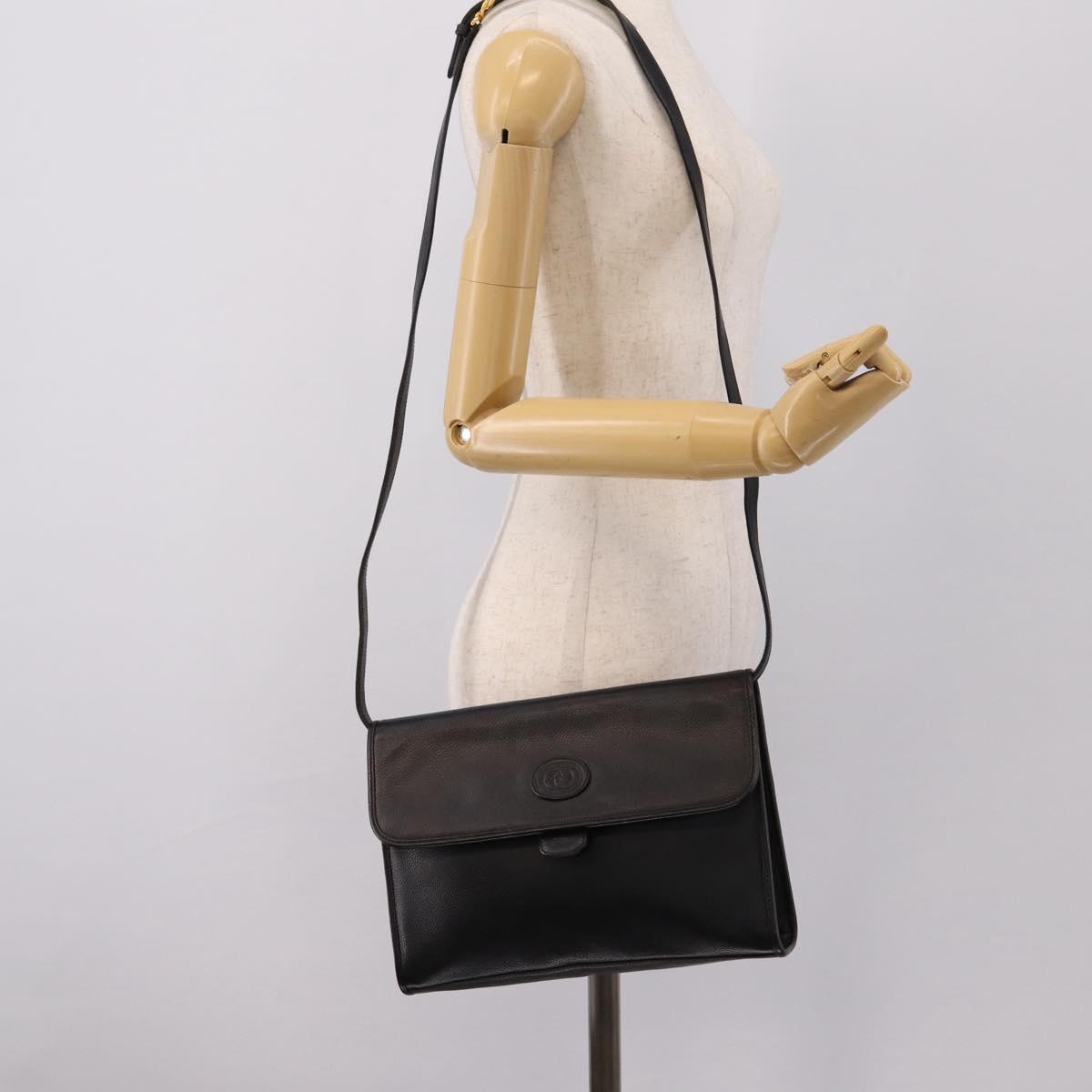 GUCCI Shoulder Bag Leather Black Gold 004 86 0222 Auth 203197A