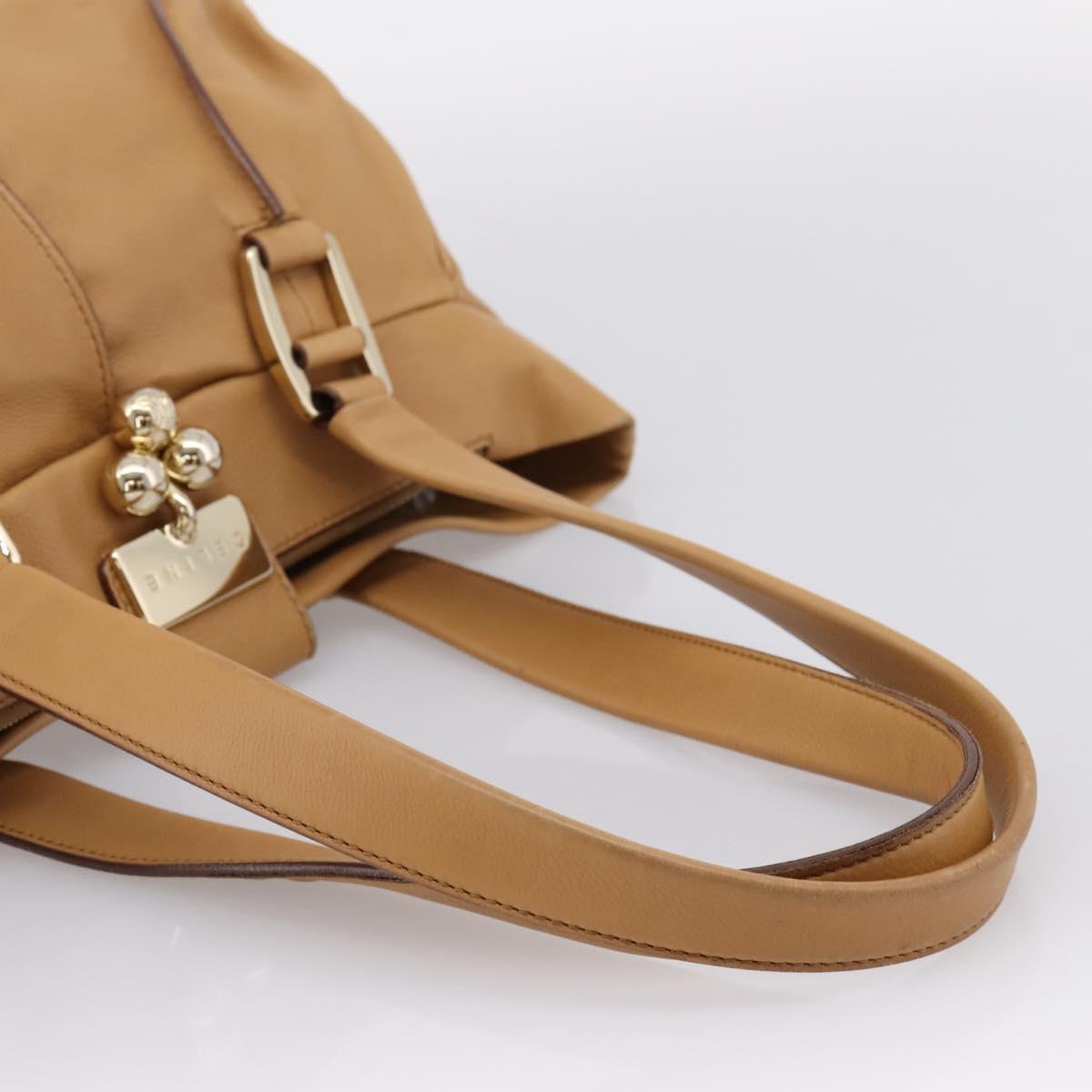 CELINE Shoulder Bag Leather Beige Gold Auth 203198A