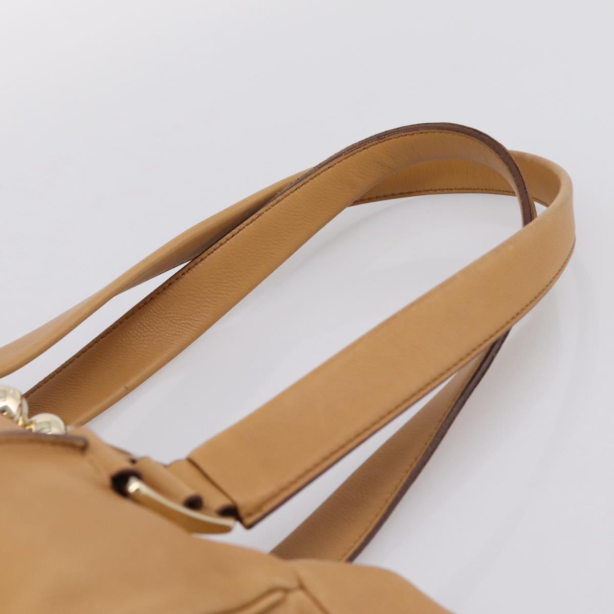 CELINE Shoulder Bag Leather Beige Gold Auth 203198A