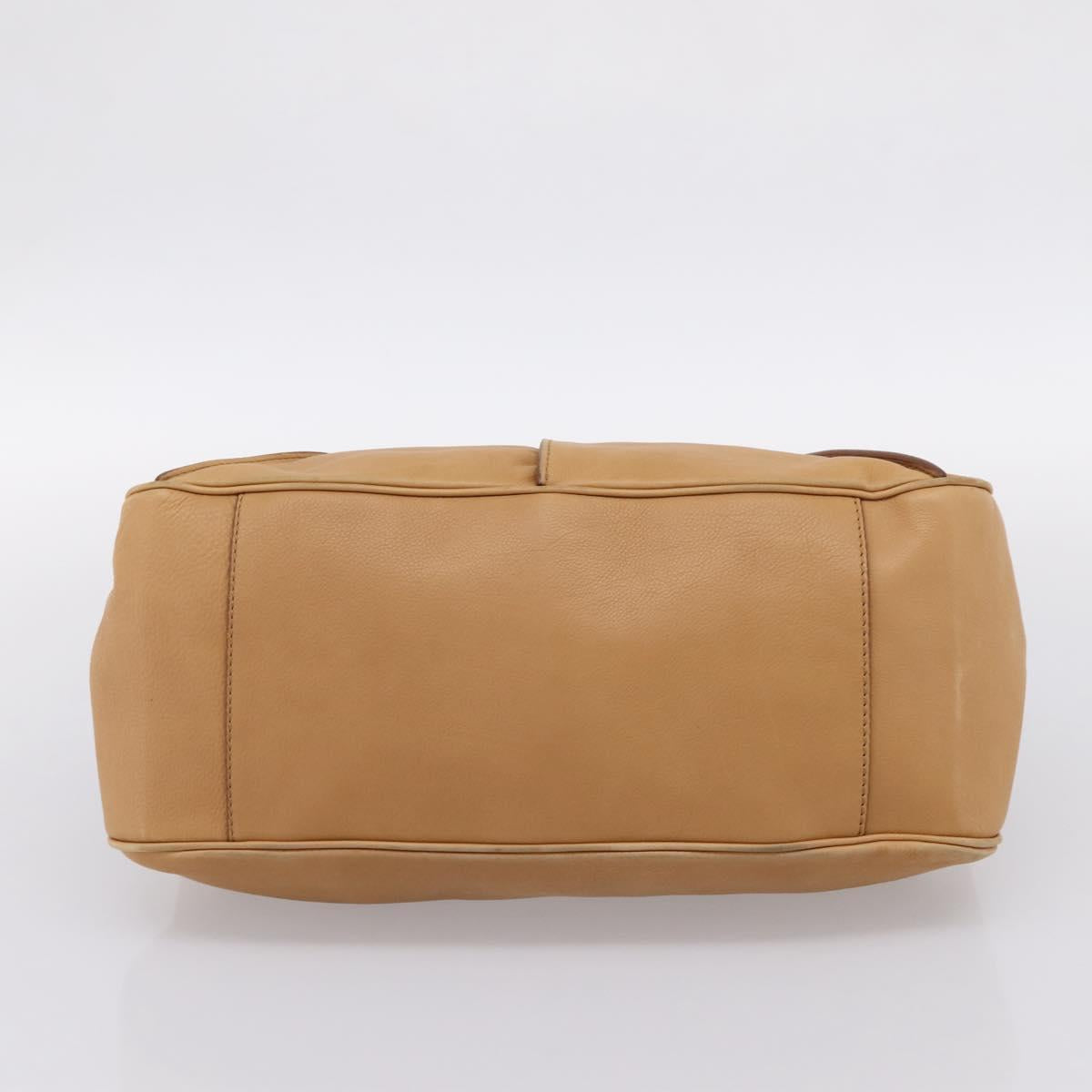 CELINE Shoulder Bag Leather Beige Gold Auth 203198A