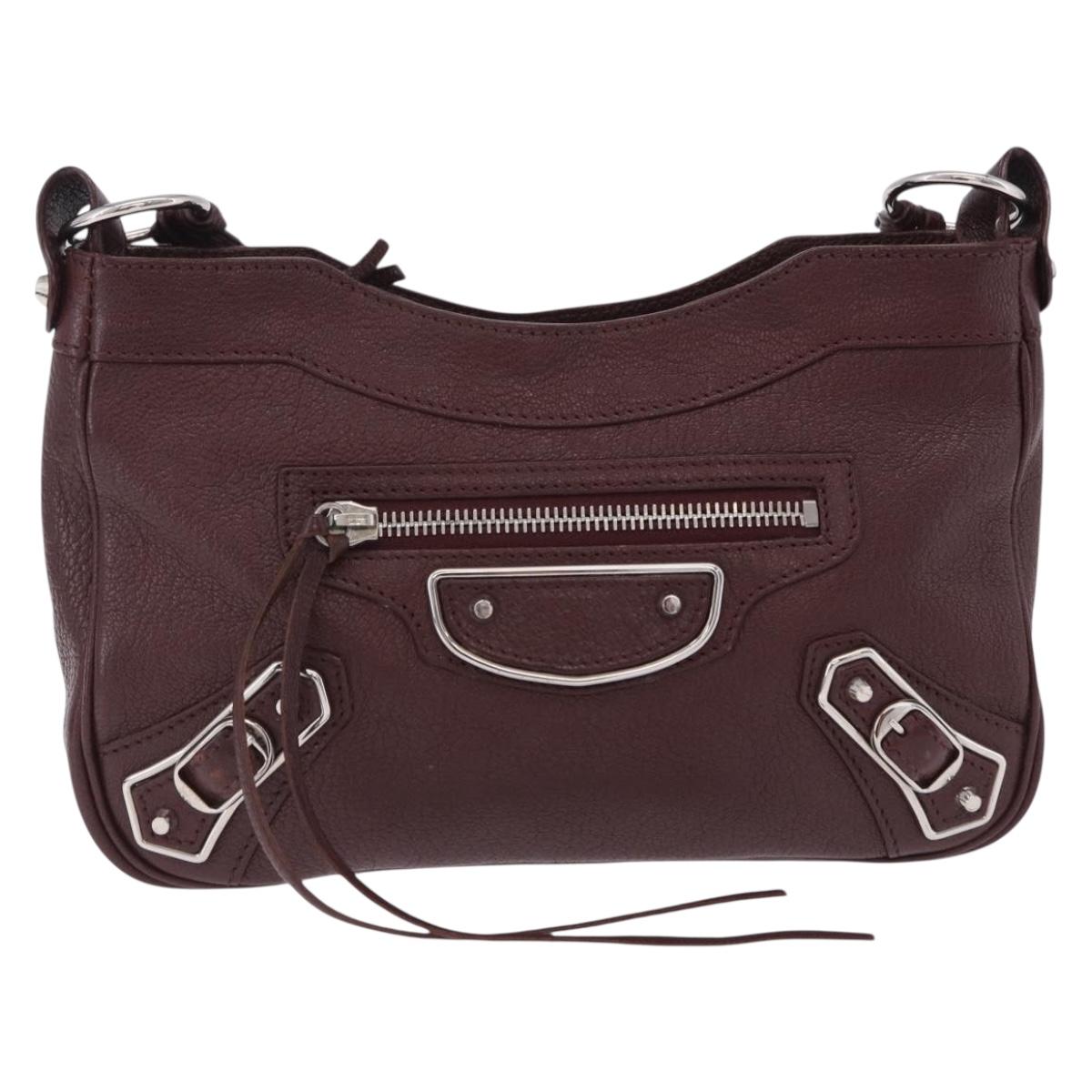 BALENCIAGA Giant Hip Shoulder Bag Leather Bordeaux Silver 390164 Auth 203199V