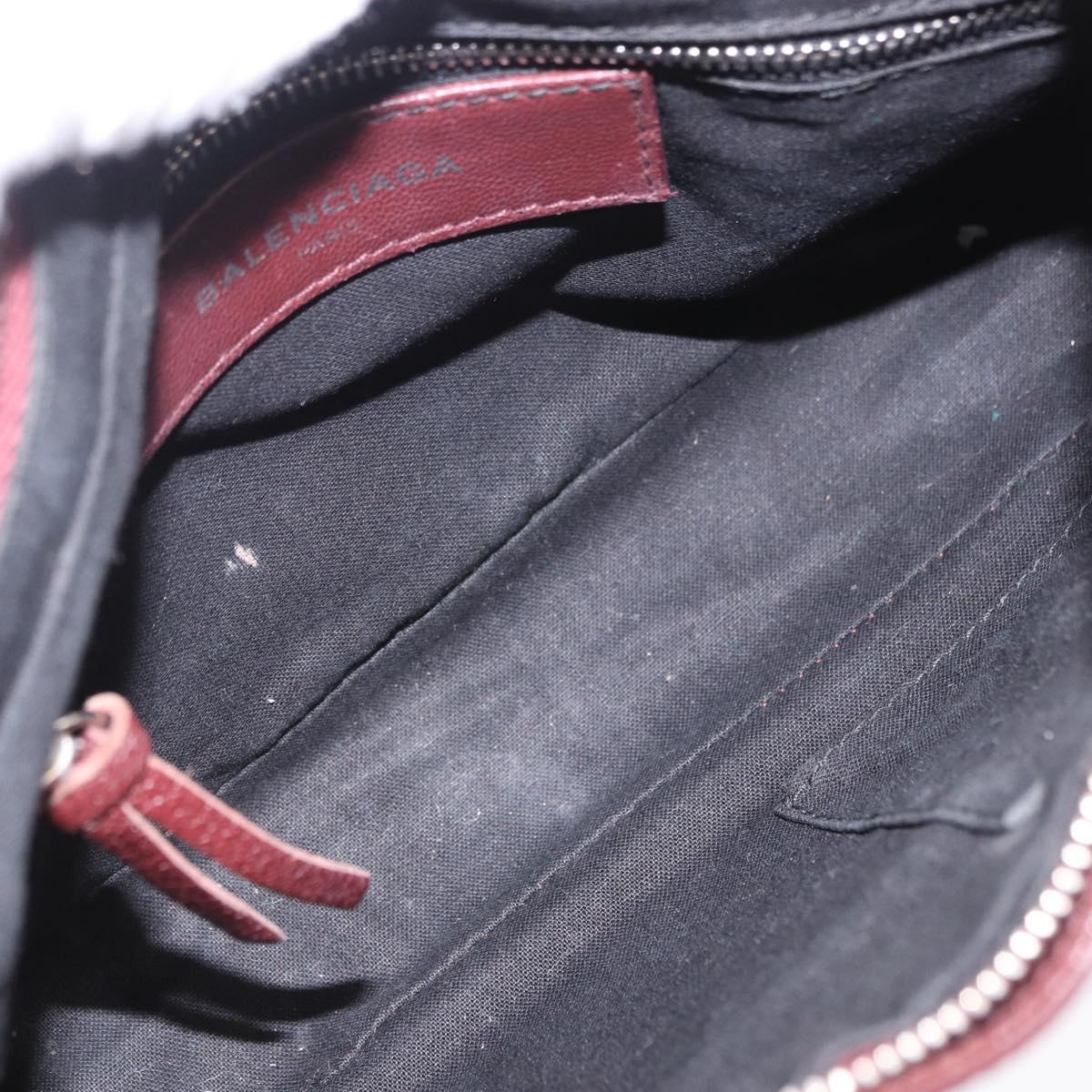 BALENCIAGA Giant Hip Shoulder Bag Leather Bordeaux Silver 390164 Auth 203199V