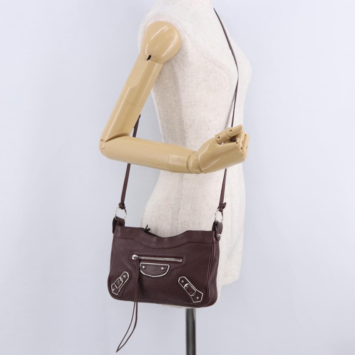 BALENCIAGA Giant Hip Shoulder Bag Leather Bordeaux Silver 390164 Auth 203199V